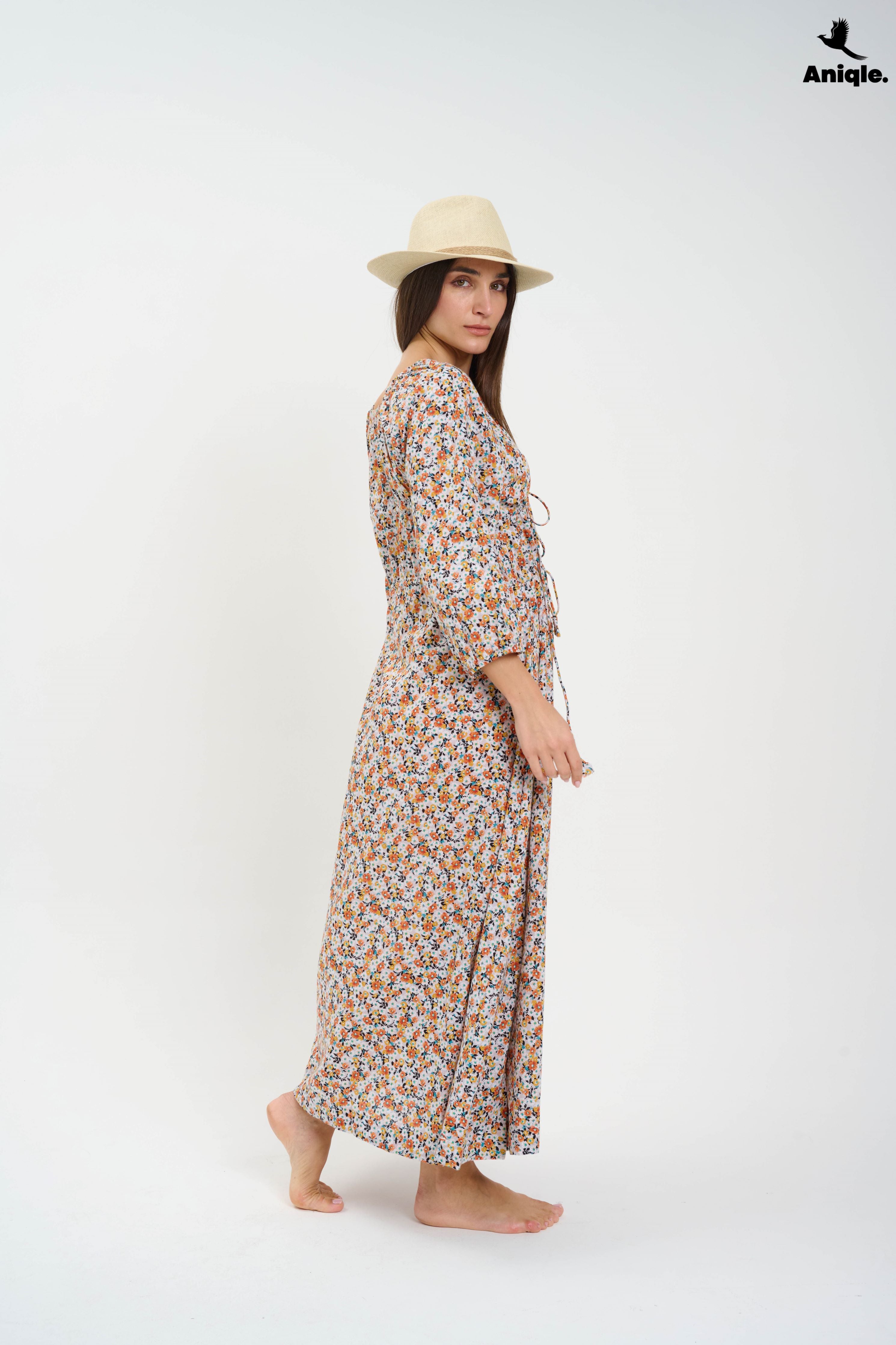 ANQ-10003 Boho-style floral Maxi Dress