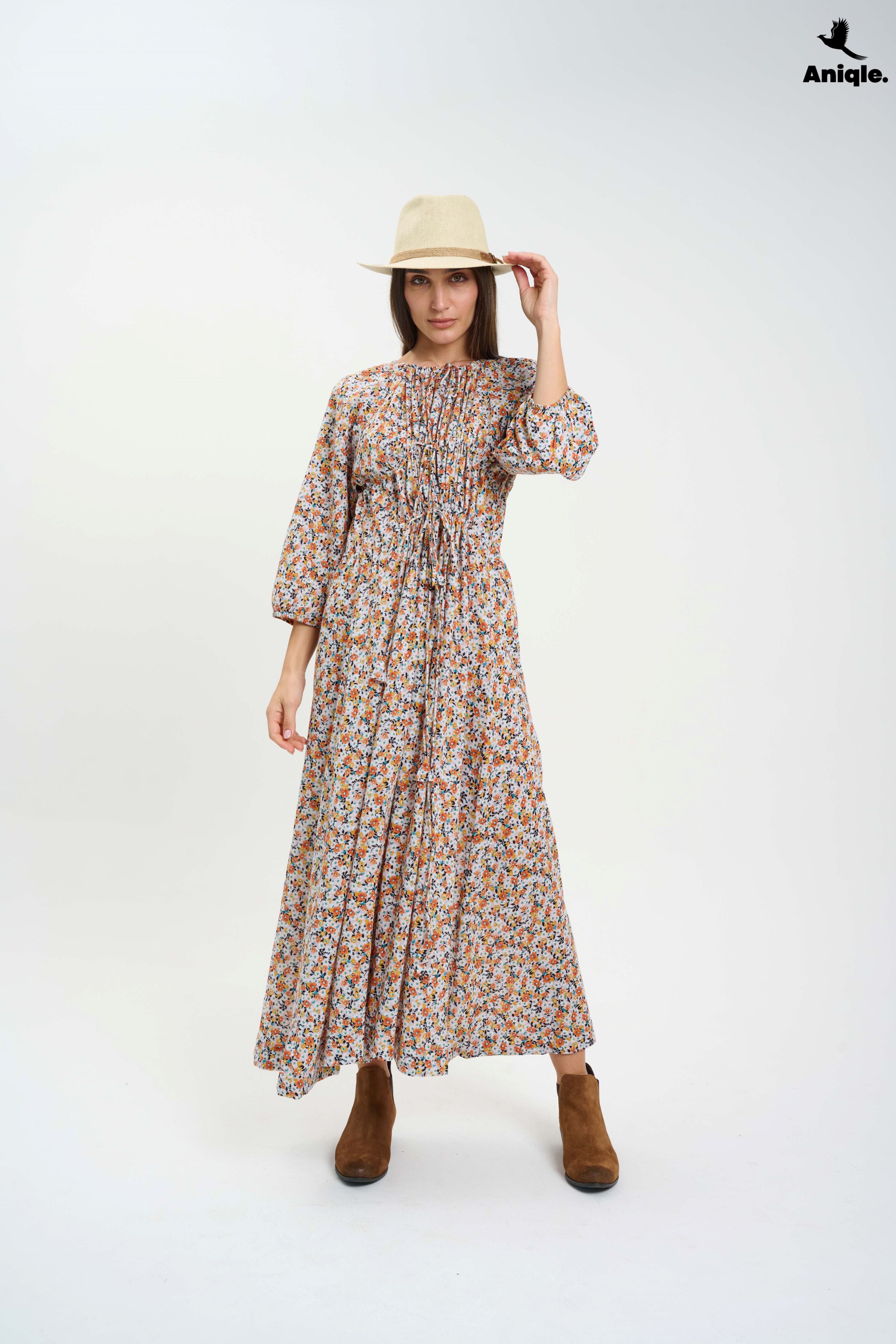 ANQ-10003 Boho-style floral Maxi Dress