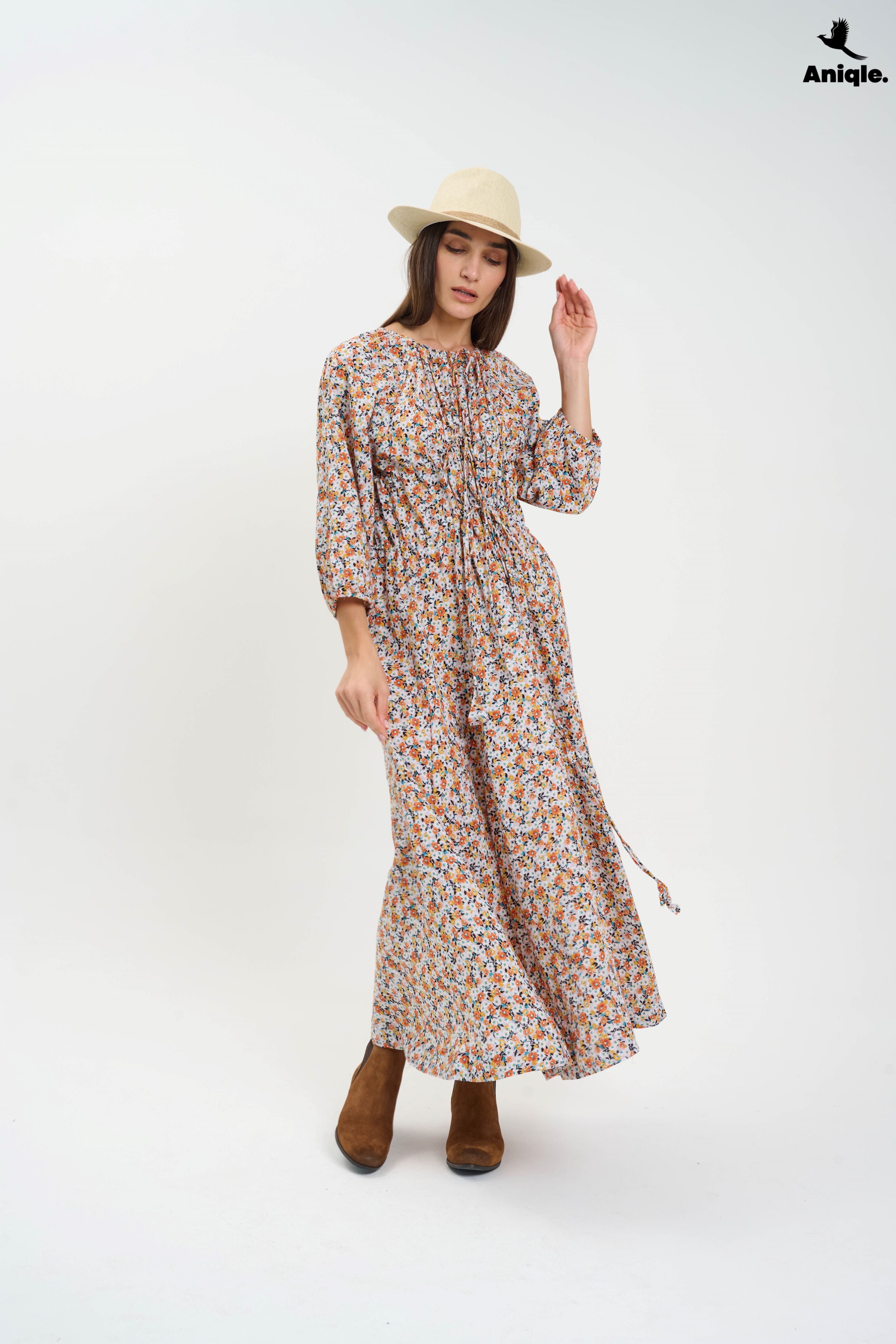 ANQ-10003 Boho-style floral Maxi Dress
