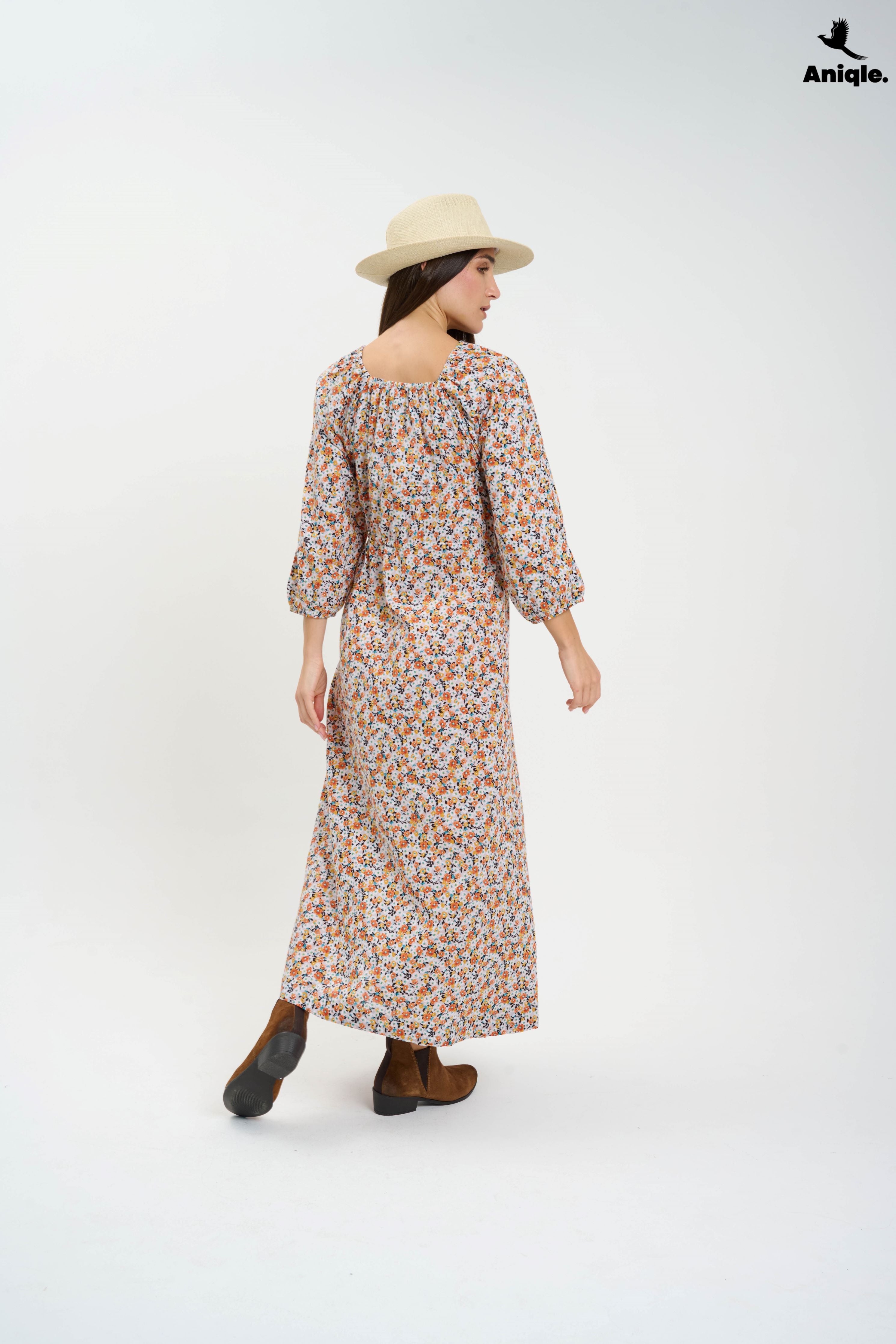 ANQ-10003 Boho-style floral Maxi Dress