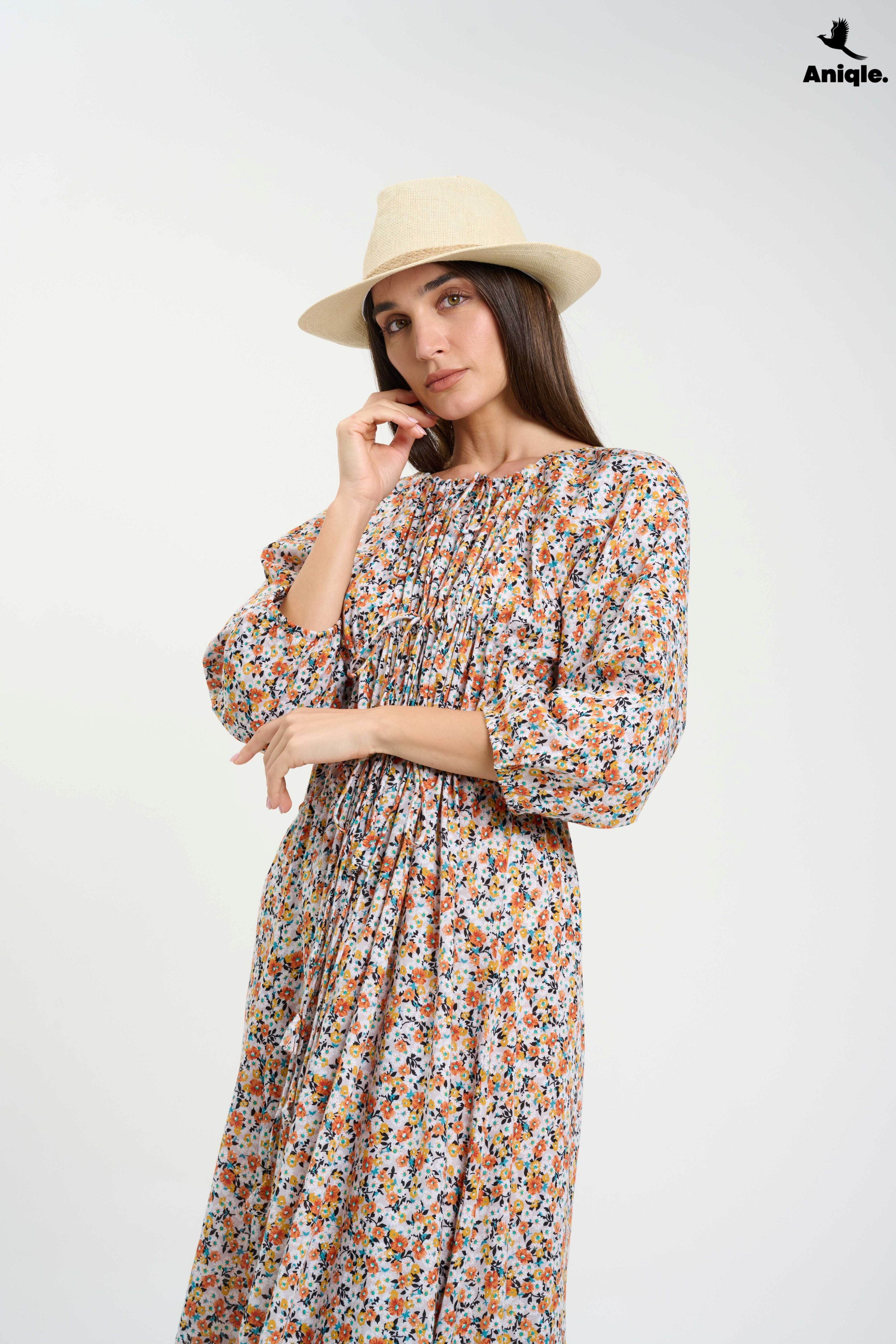 ANQ-10003 Boho-style floral Maxi Dress