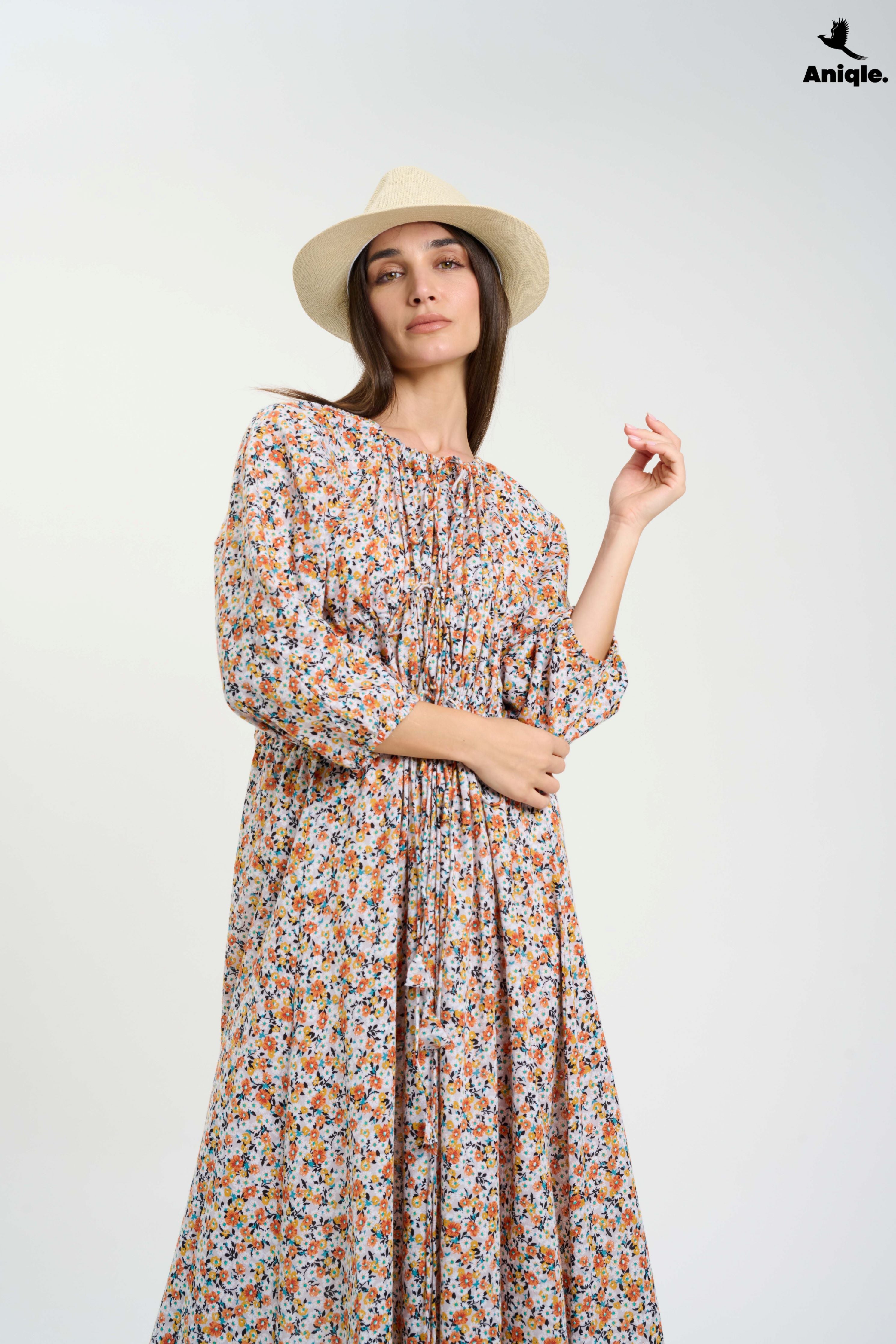 ANQ-10003 Boho-style floral Maxi Dress