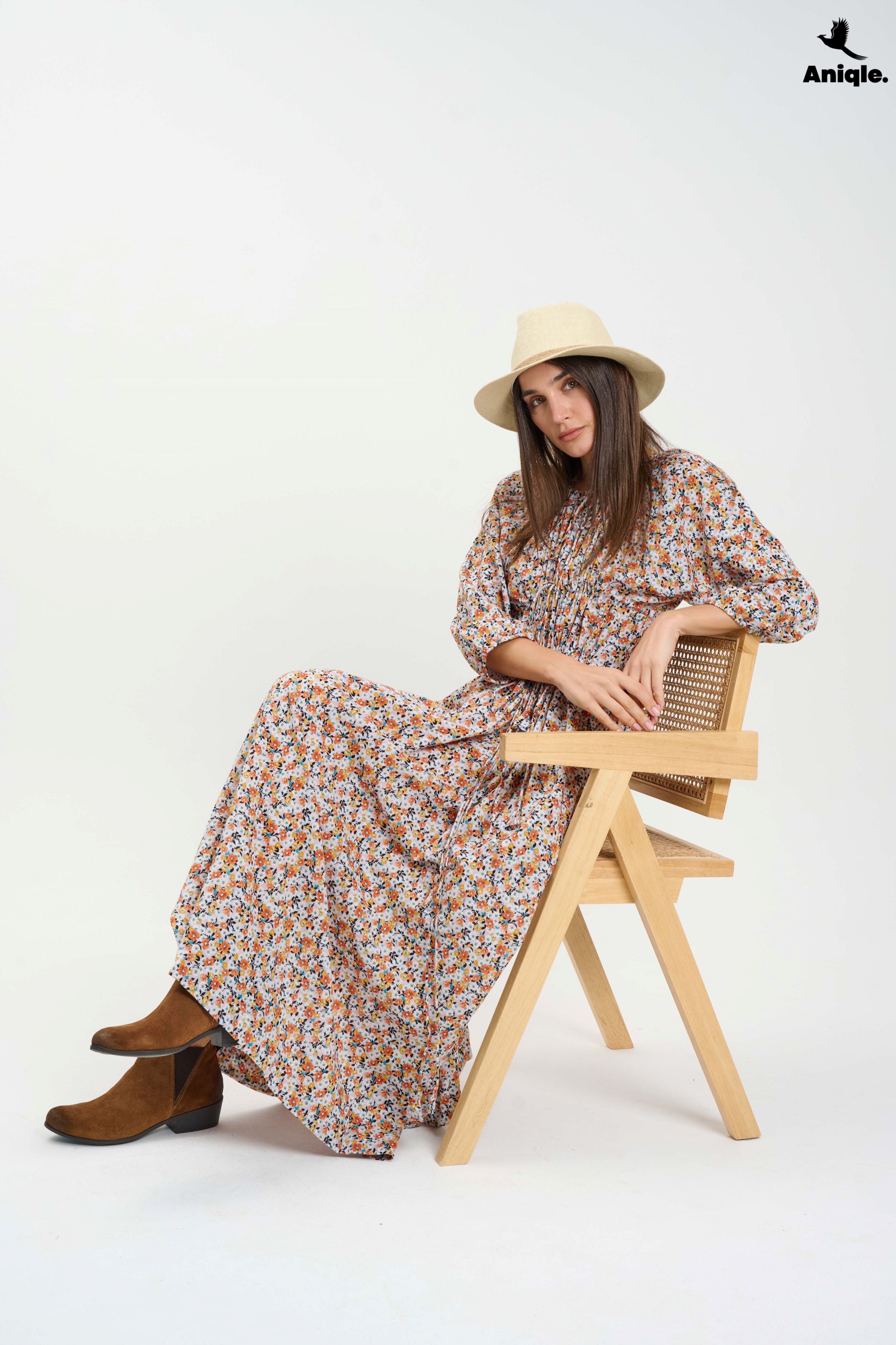 ANQ-10003 Boho-style floral Maxi Dress