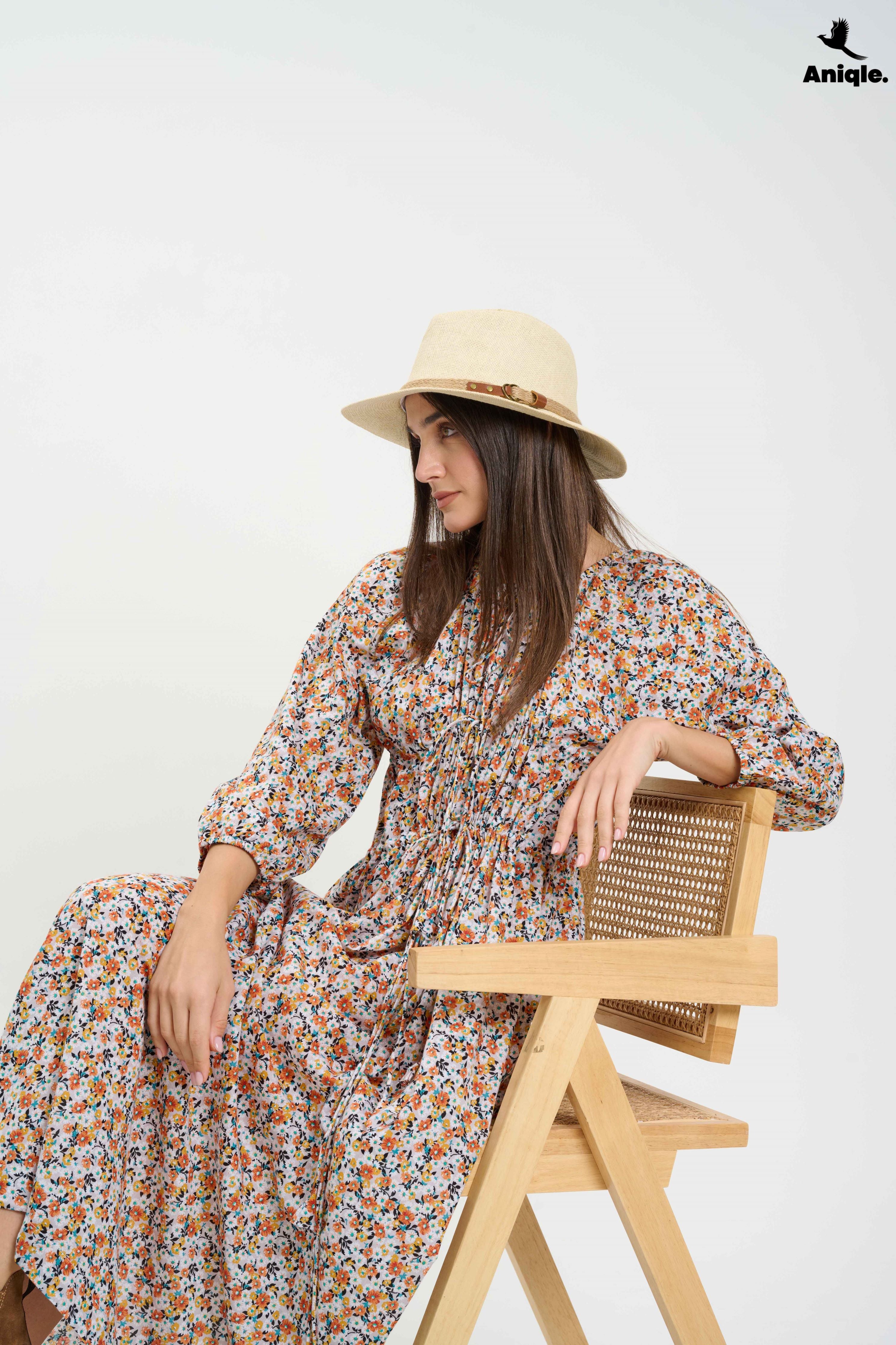 ANQ-10003 Boho-style floral Maxi Dress