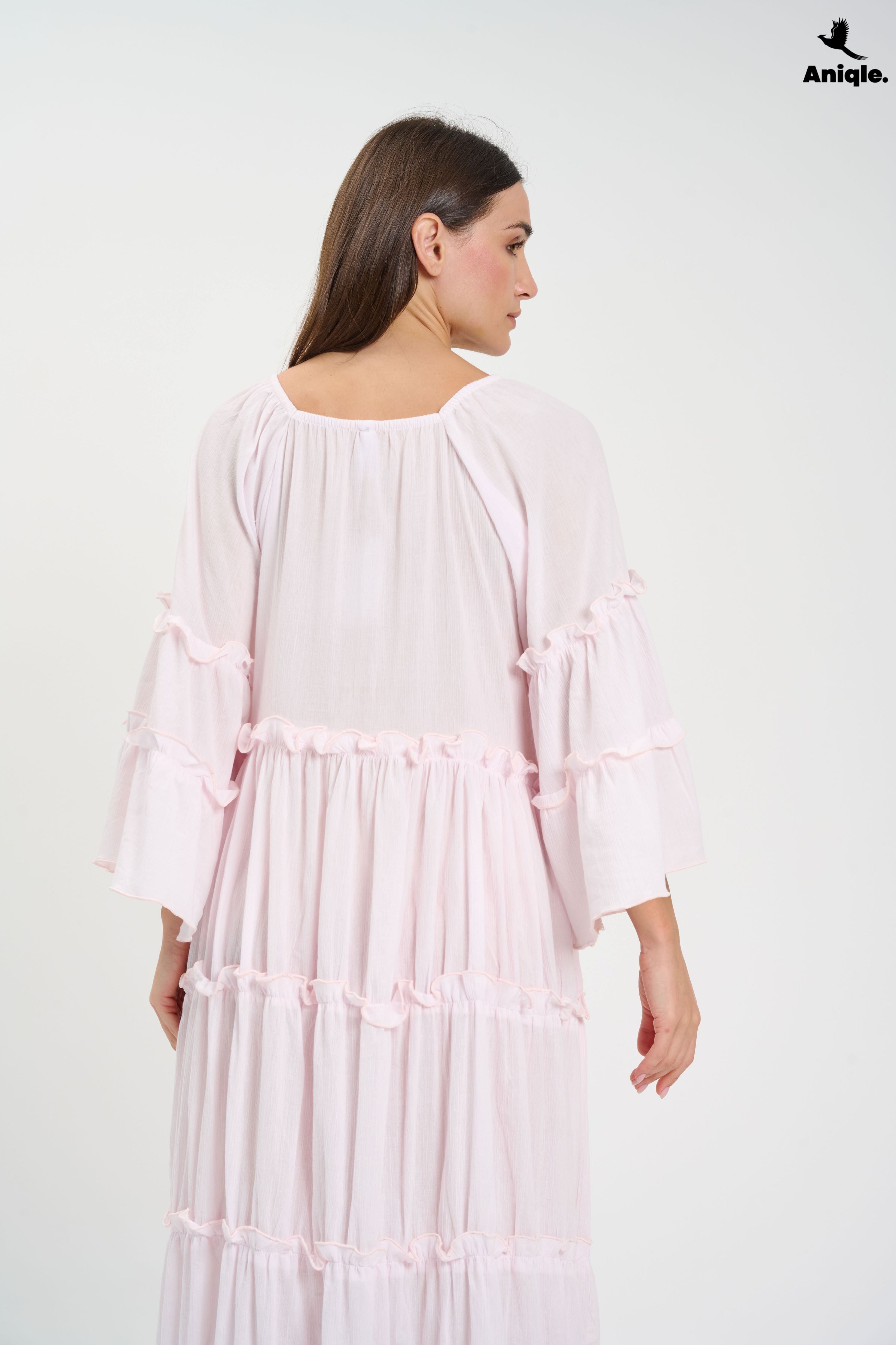 ANQ-10005 Baby Pink  Tiered Boho Maxi