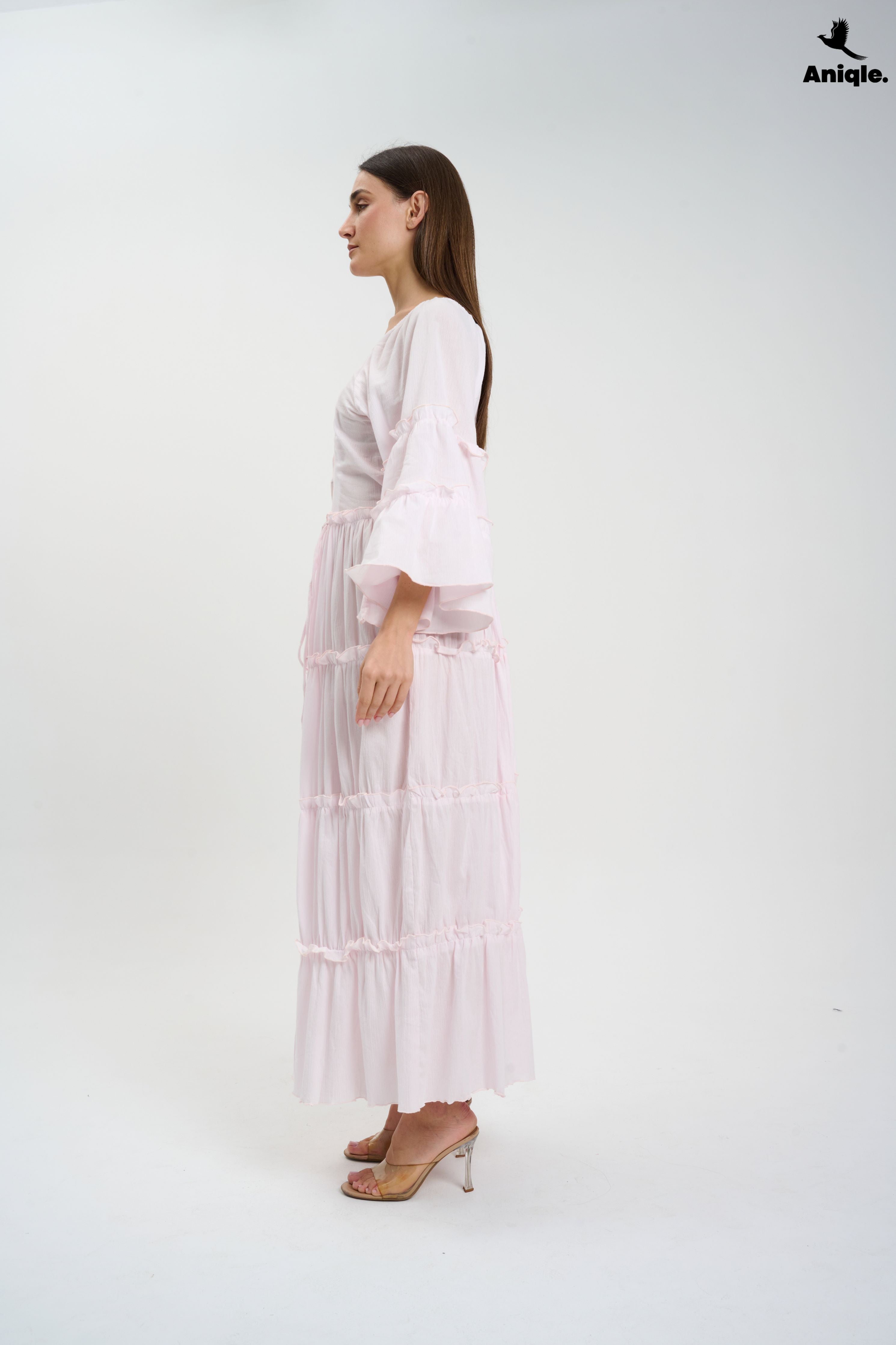 ANQ-10005 Baby Pink  Tiered Boho Maxi