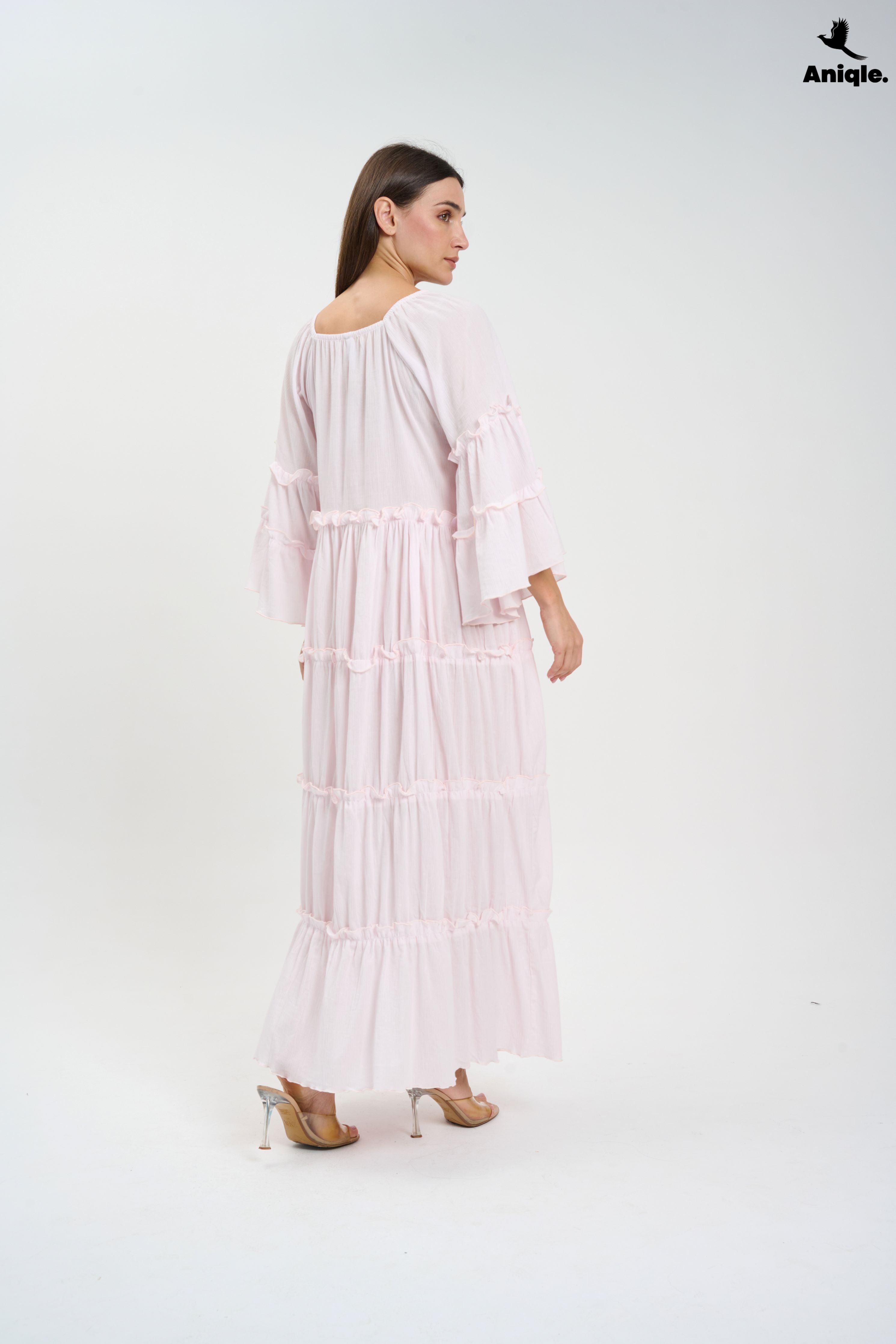 ANQ-10005 Baby Pink  Tiered Boho Maxi