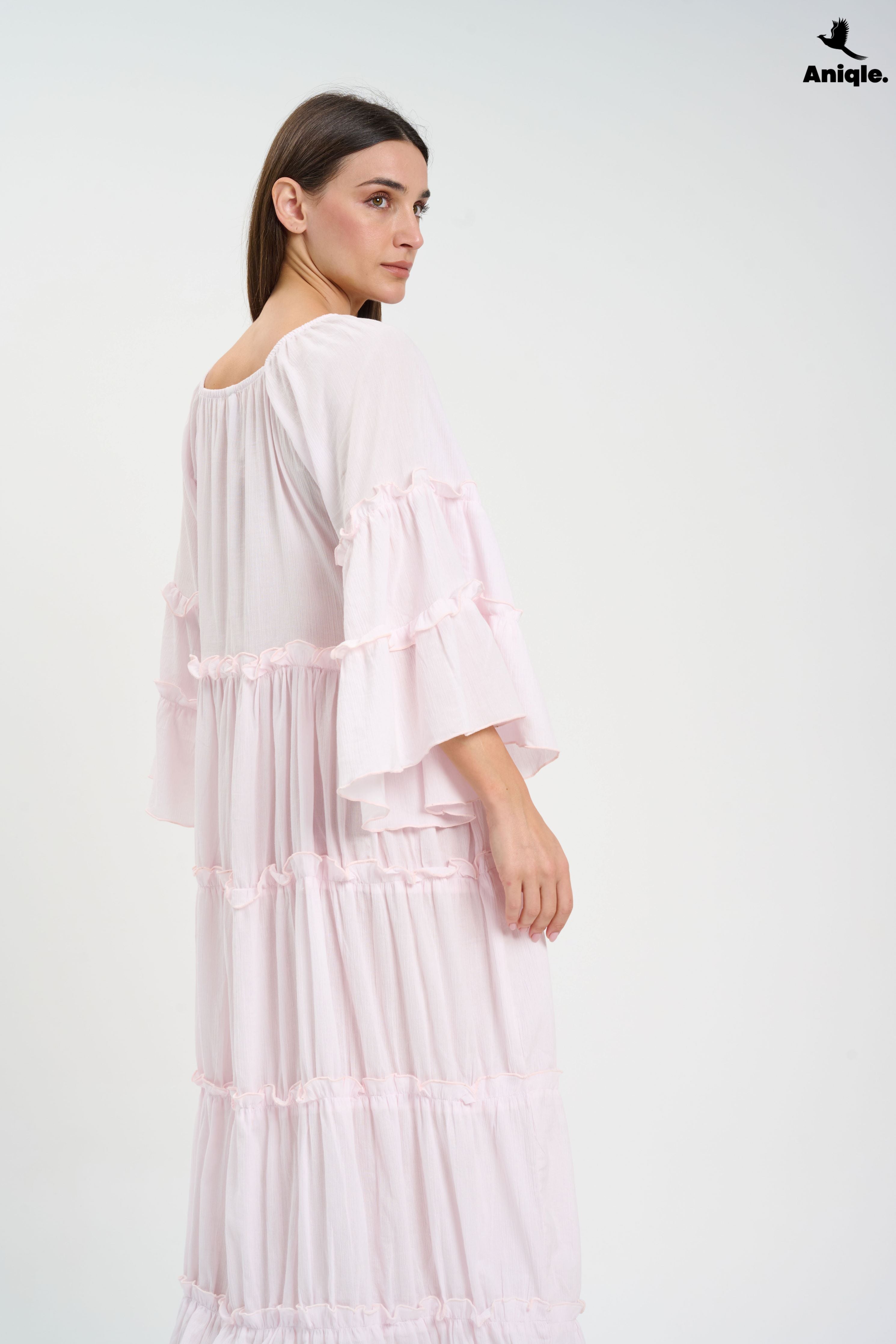 ANQ-10005 Baby Pink  Tiered Boho Maxi