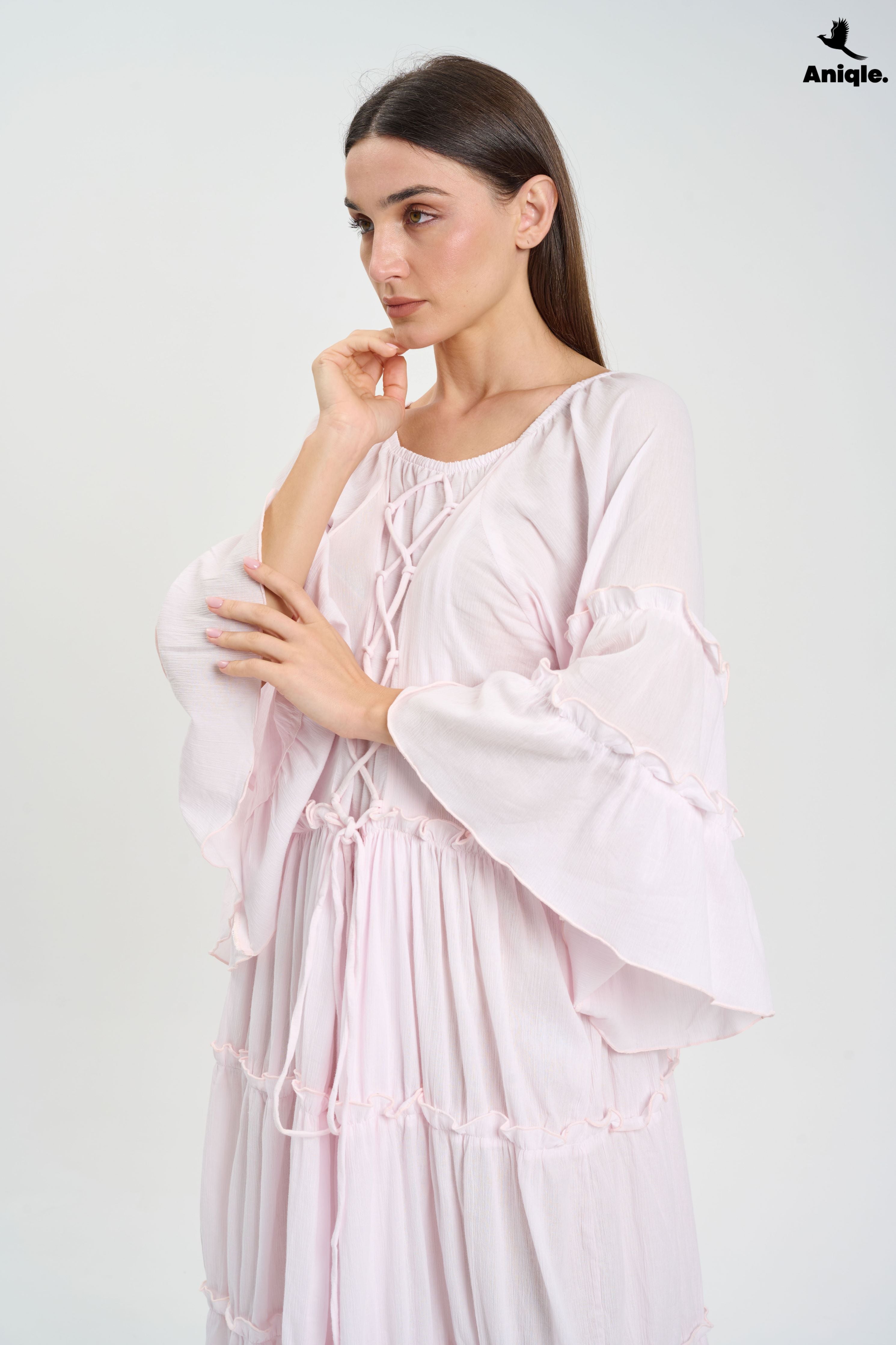 ANQ-10005 Baby Pink  Tiered Boho Maxi