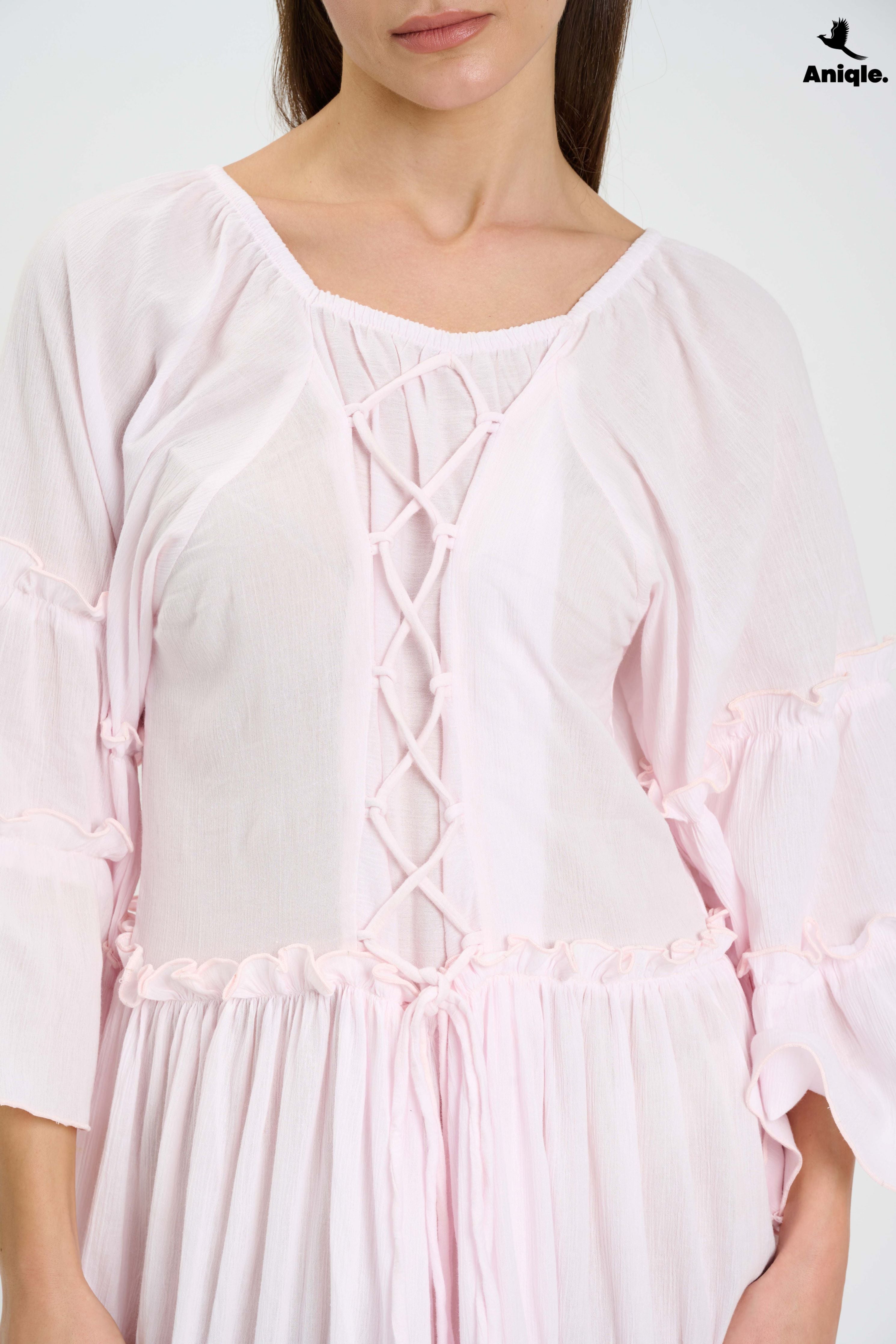 ANQ-10005 Baby Pink  Tiered Boho Maxi