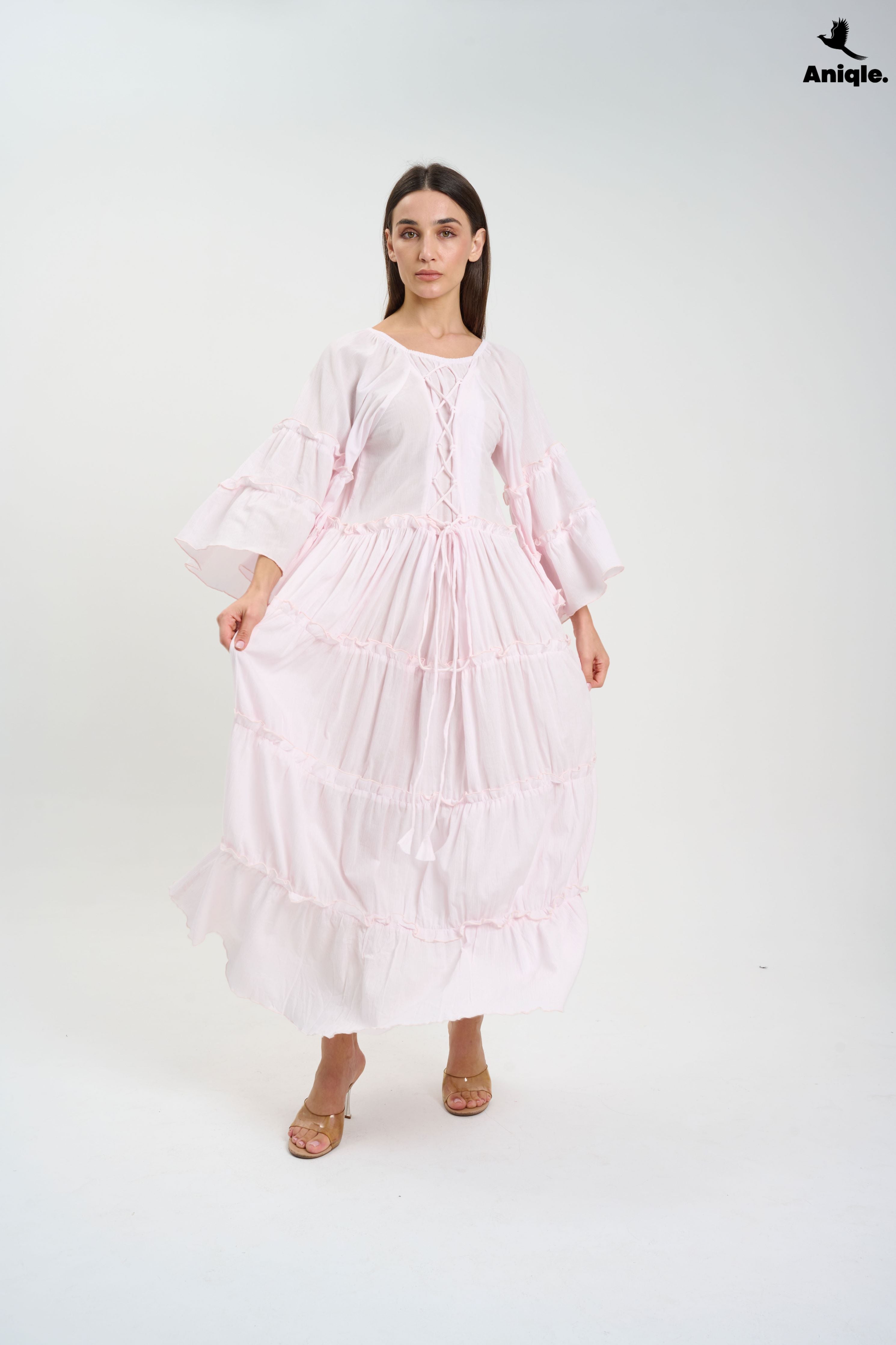 ANQ-10005 Baby Pink  Tiered Boho Maxi