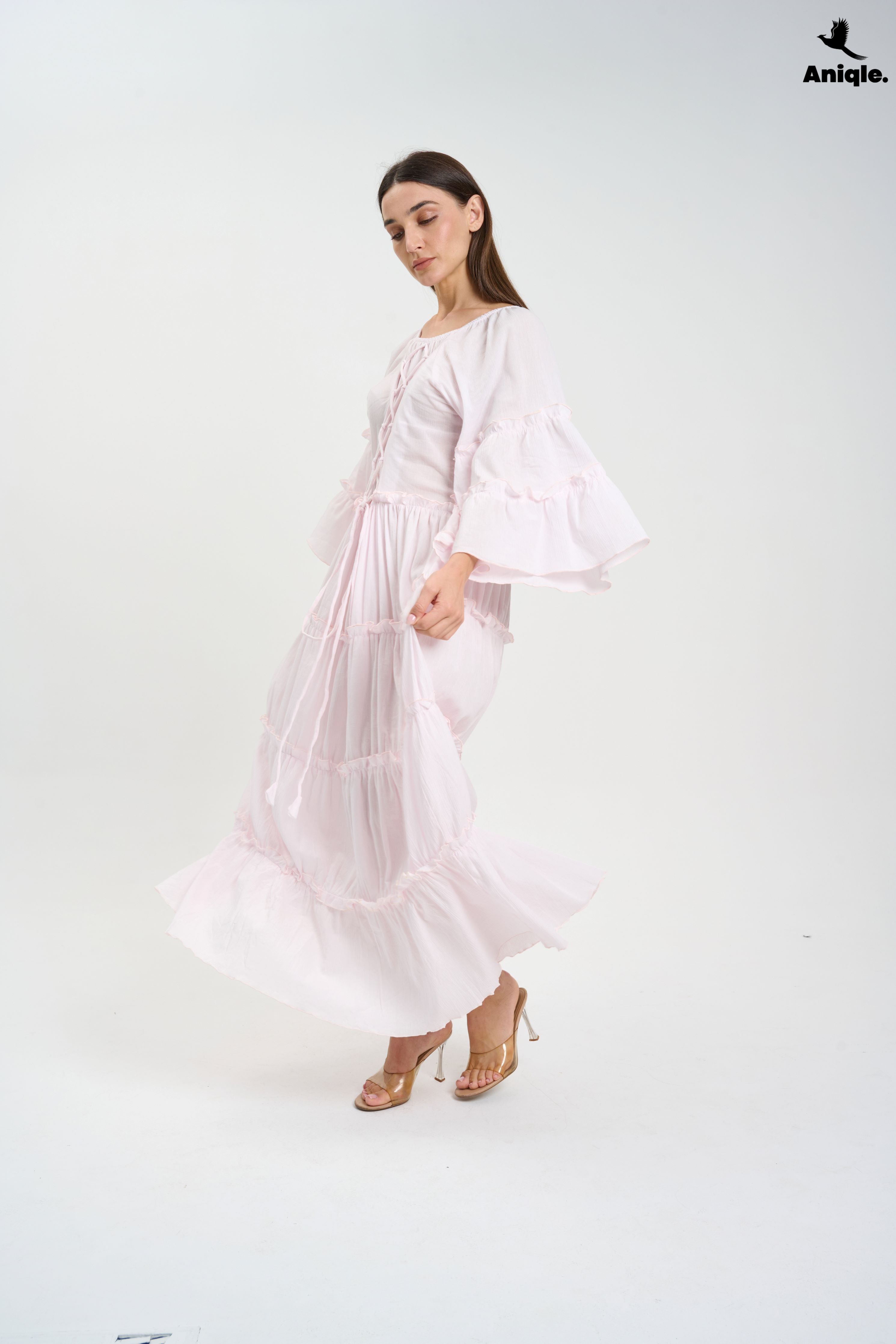 ANQ-10005 Baby Pink  Tiered Boho Maxi
