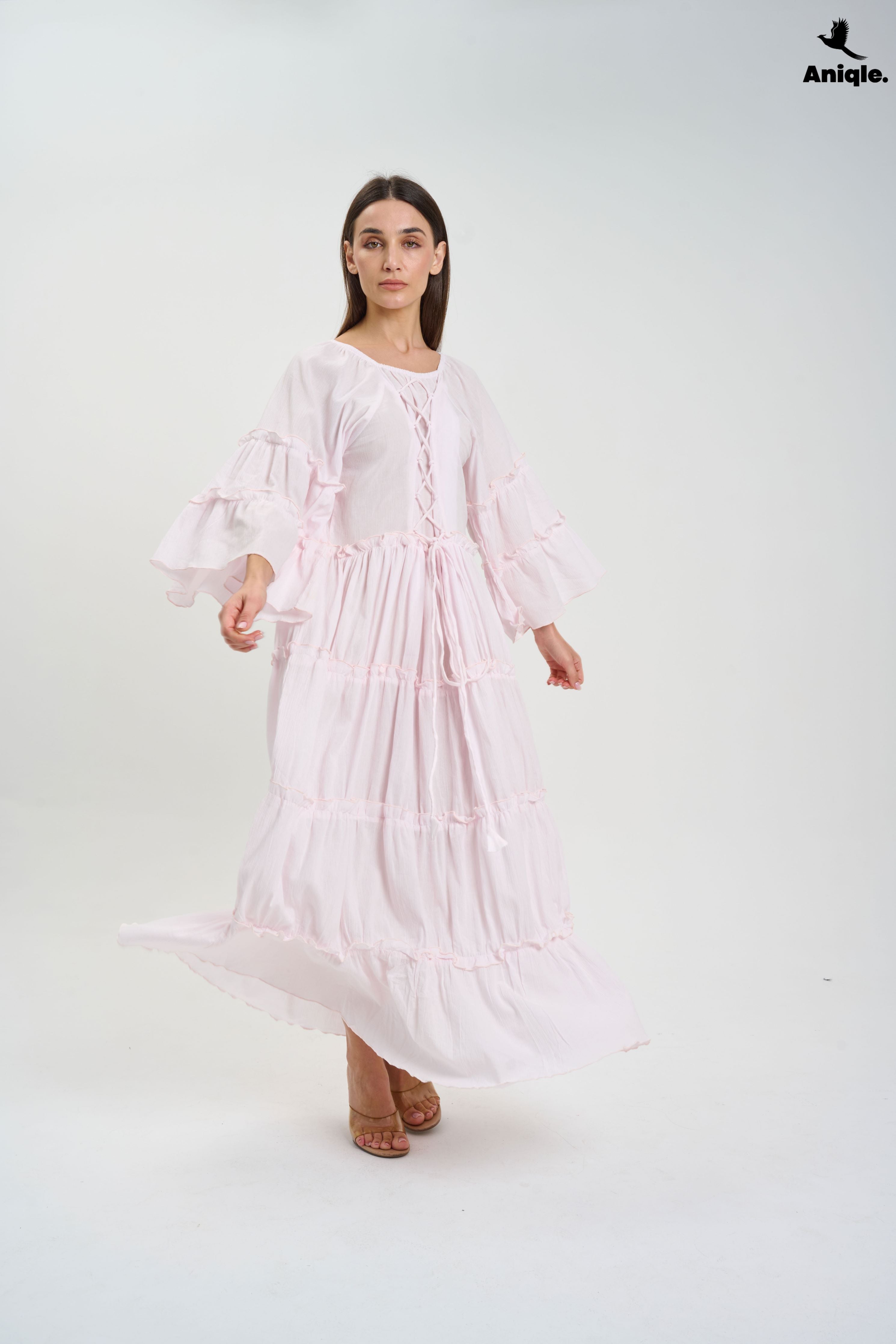 ANQ-10005 Baby Pink  Tiered Boho Maxi