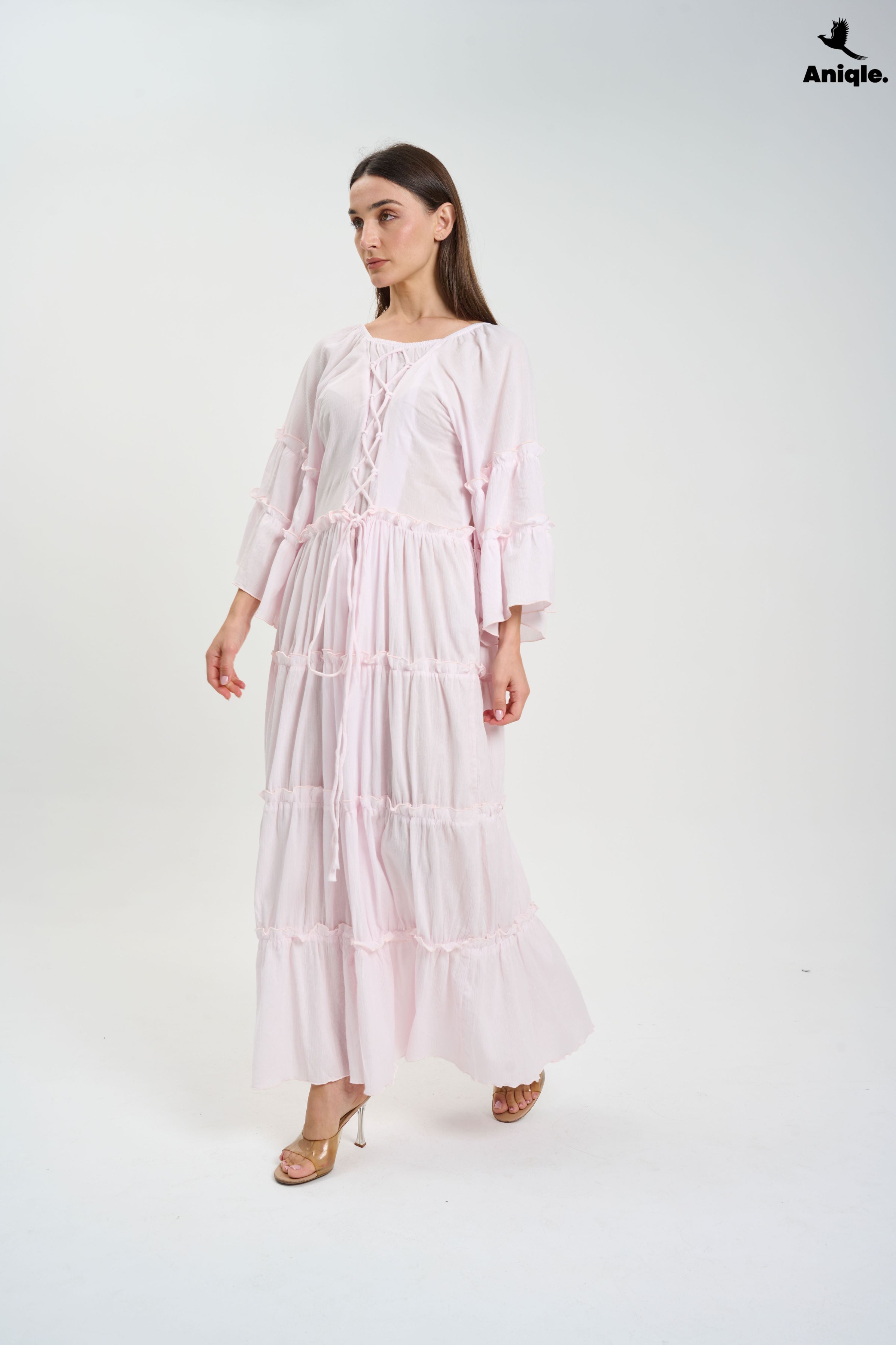 ANQ-10005 Baby Pink  Tiered Boho Maxi