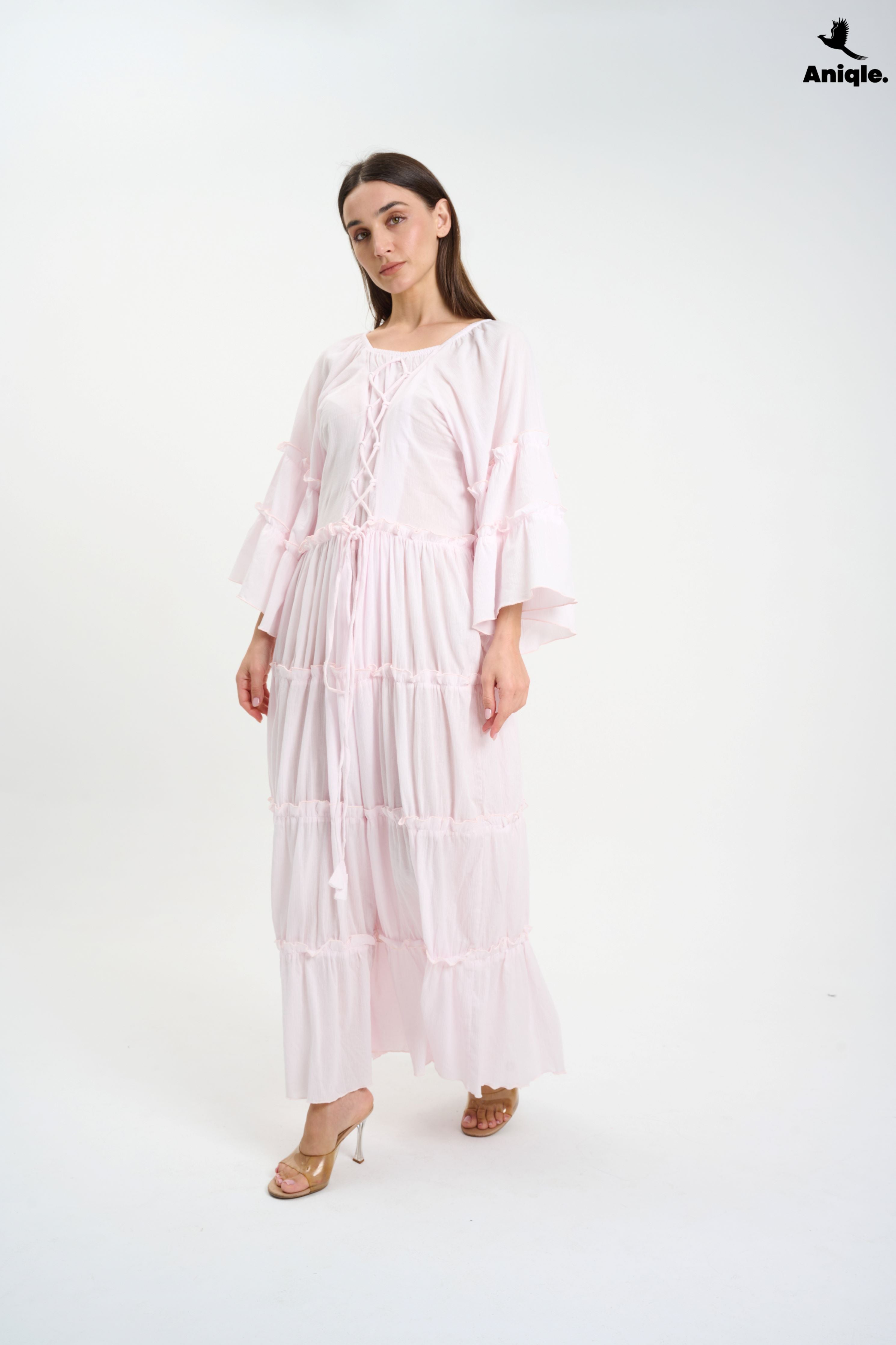 ANQ-10005 Baby Pink  Tiered Boho Maxi