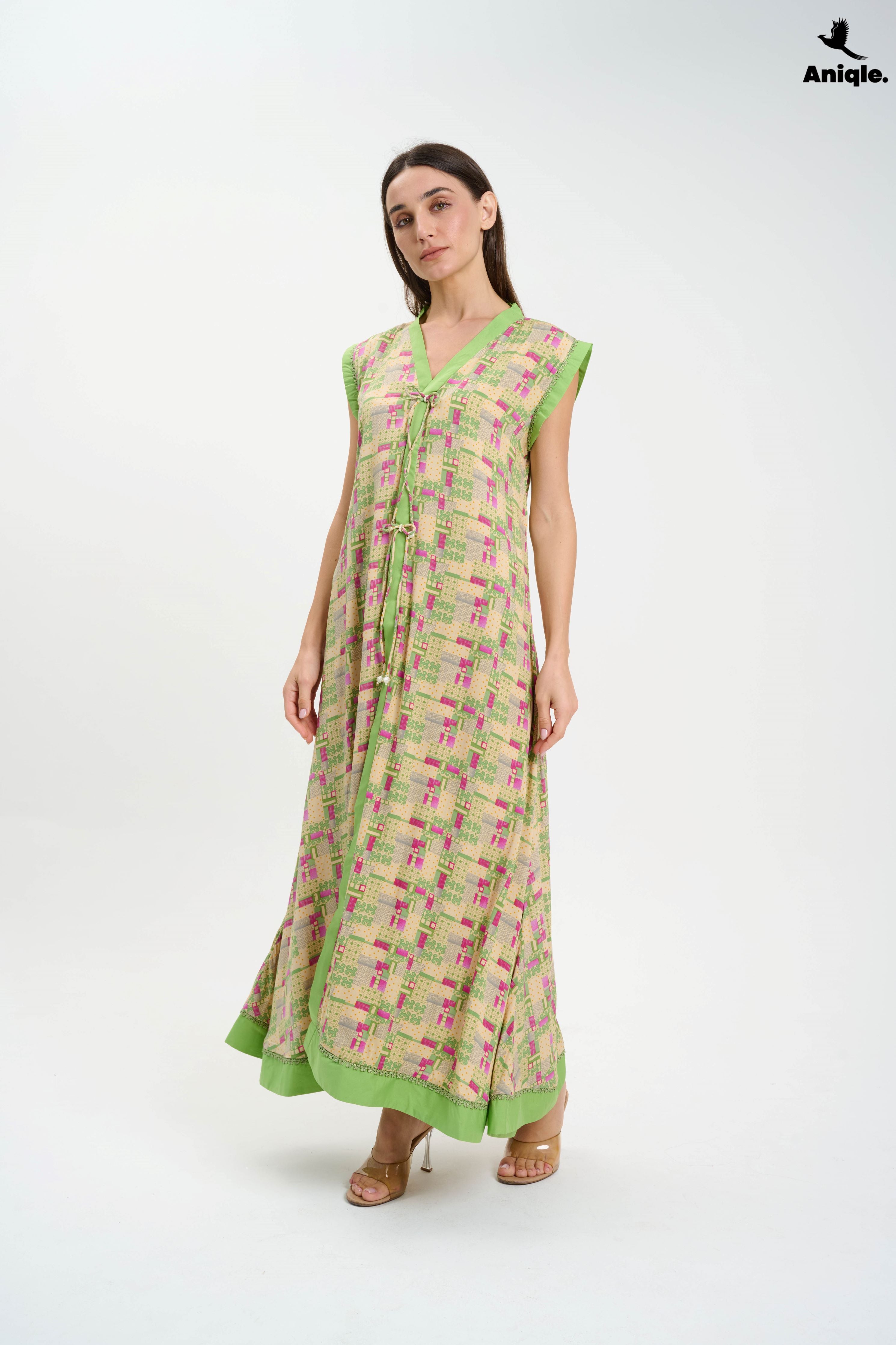 ANQ-10004 Green sleeveless Casual Maxi Dress