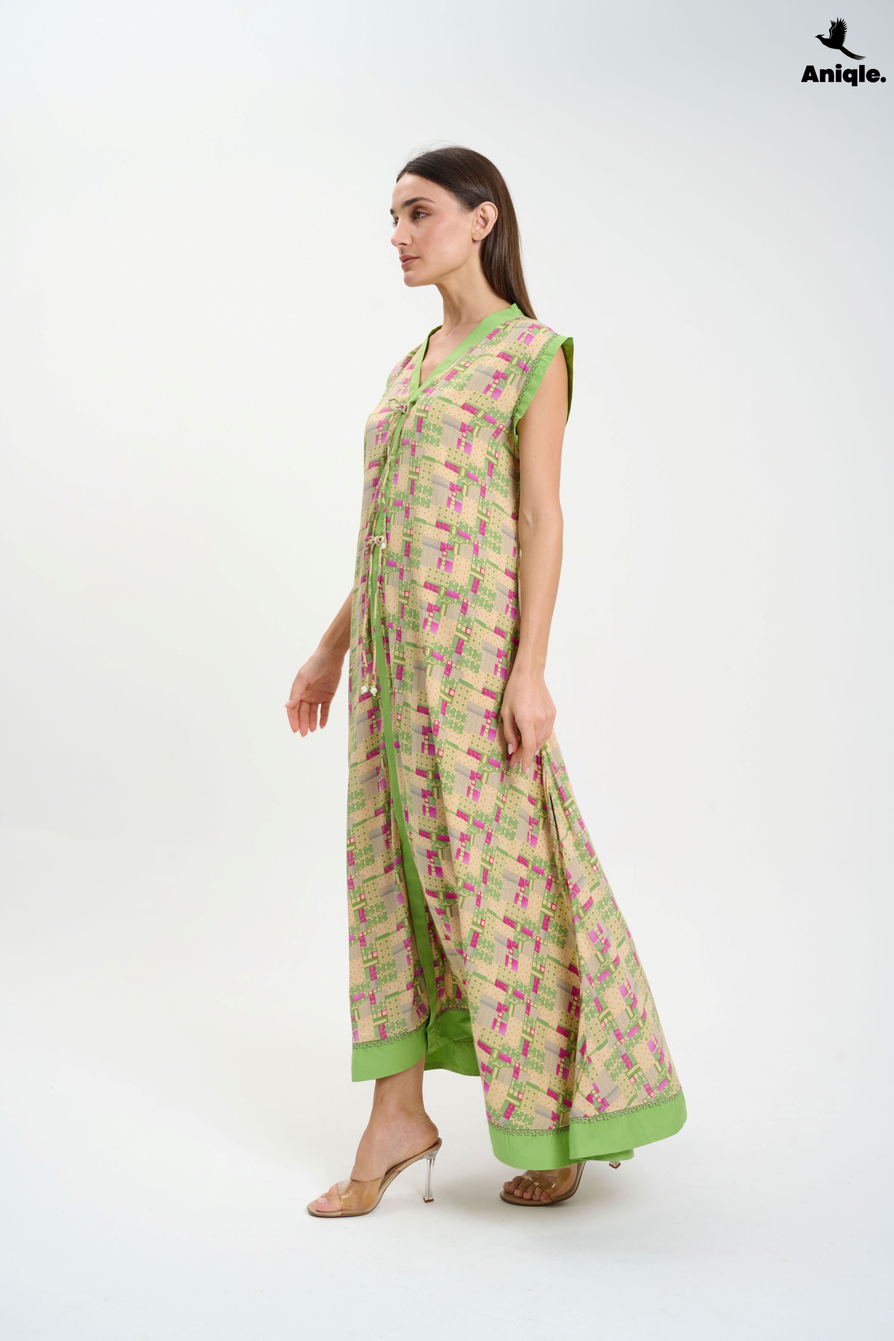 ANQ-10004 Green sleeveless Casual Maxi Dress