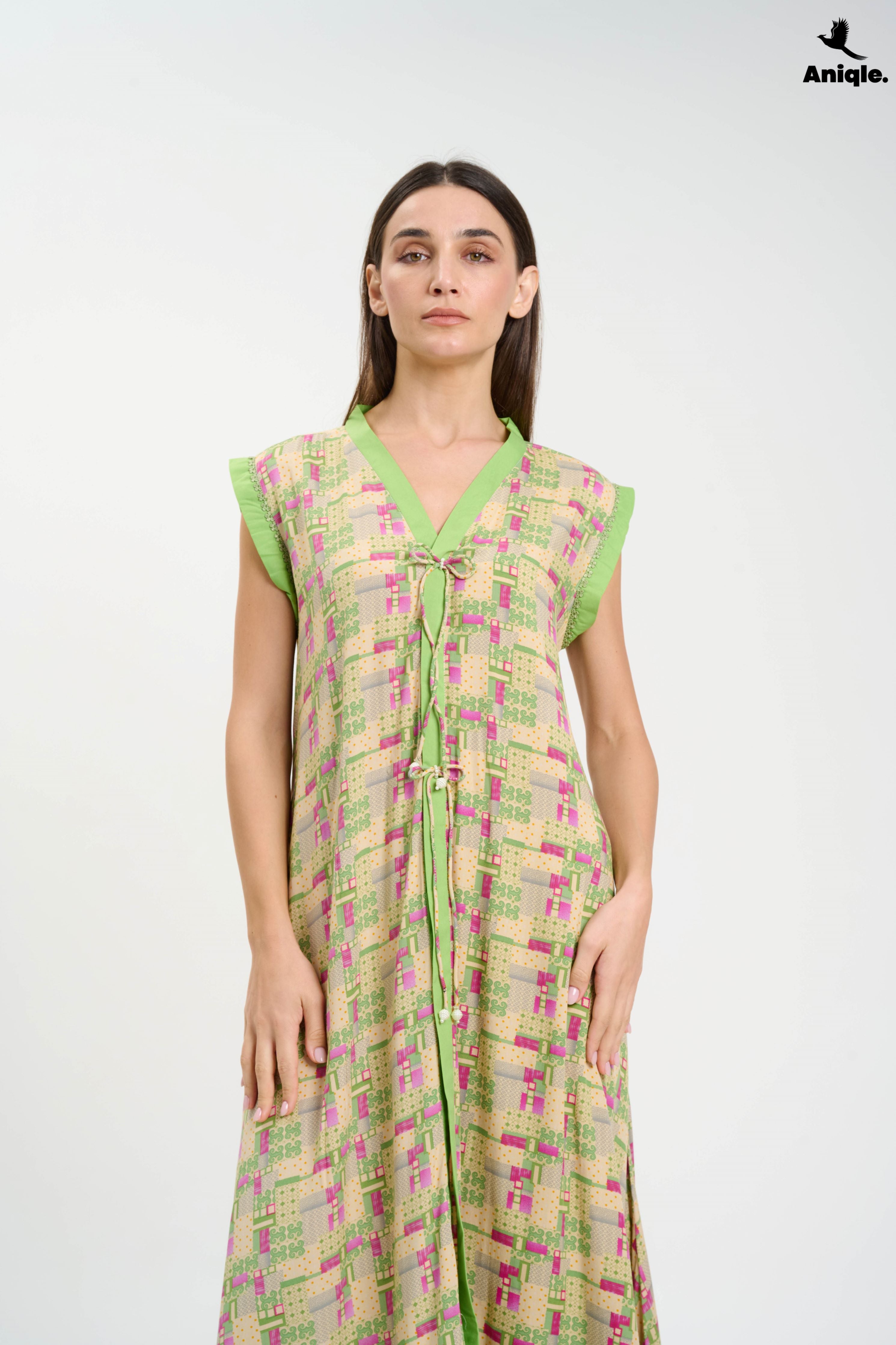 ANQ-10004 Green sleeveless Casual Maxi Dress