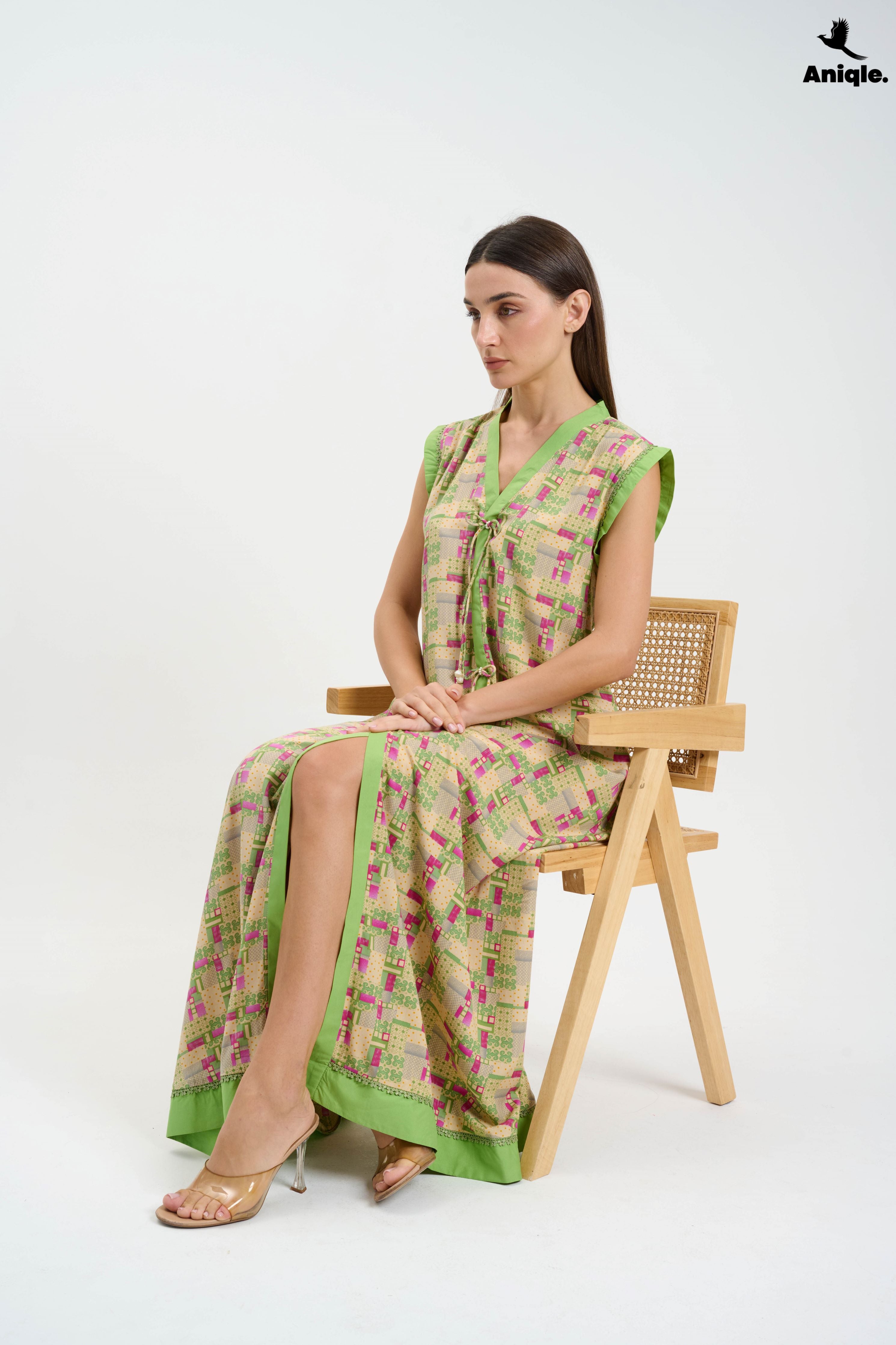 ANQ-10004 Green sleeveless Casual Maxi Dress