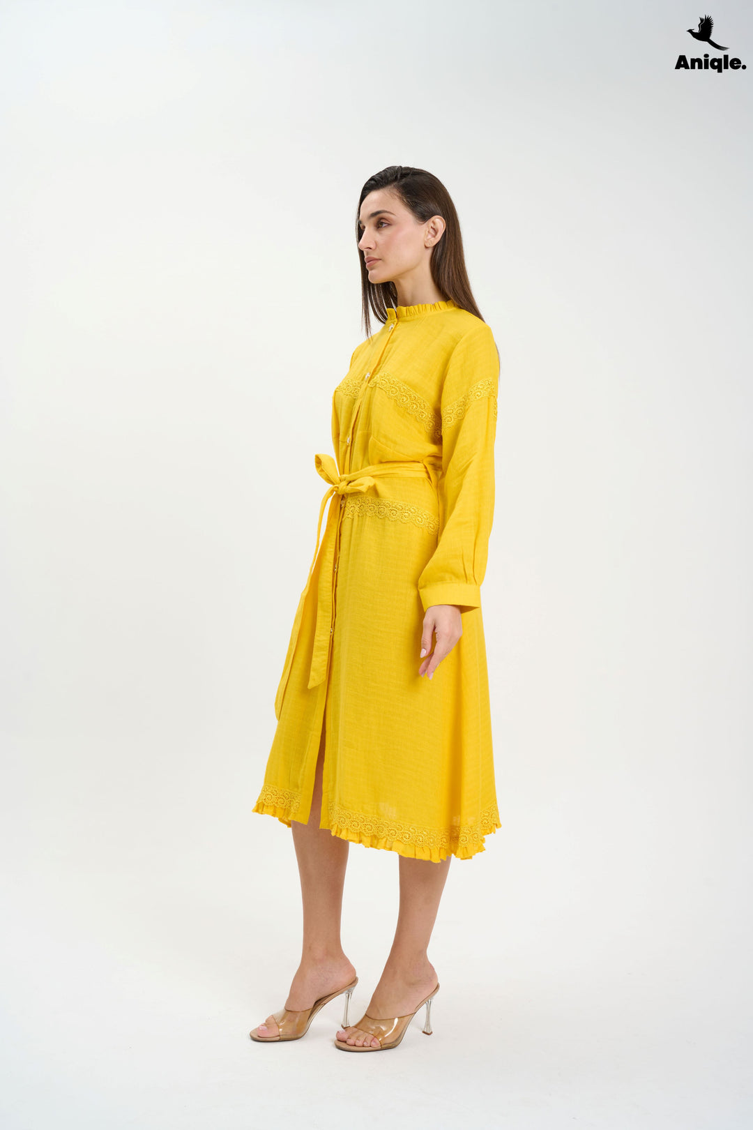 Bright Yellow Button-Down Midi Dress