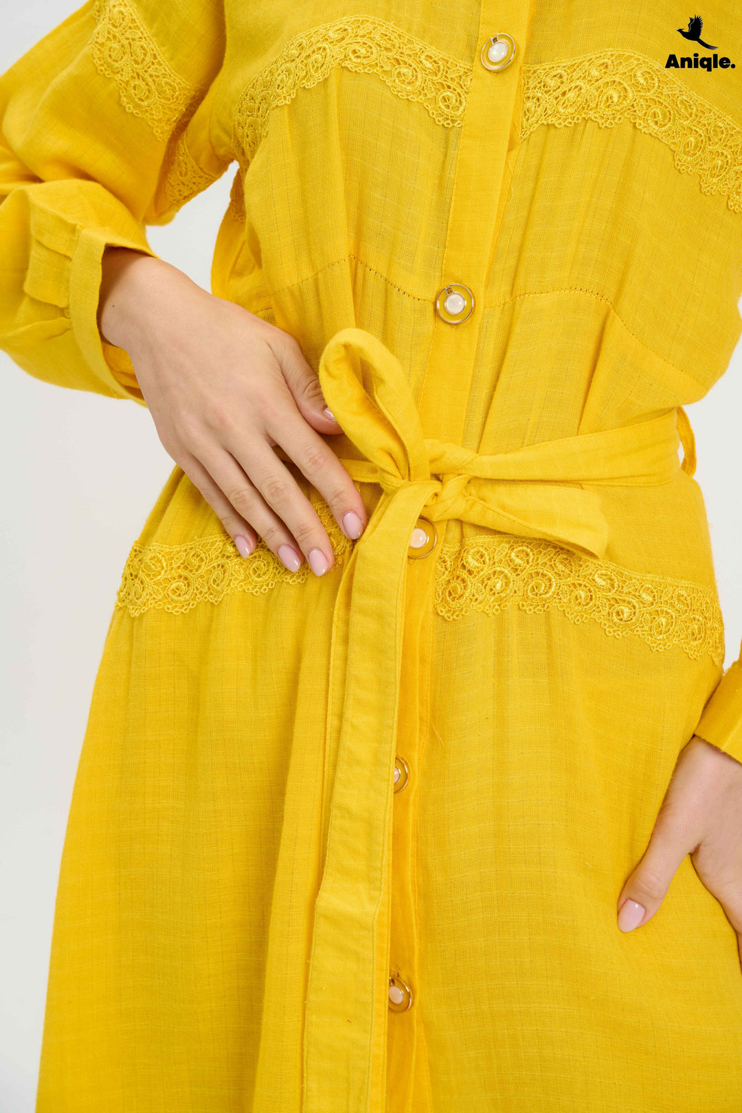 Bright Yellow Button-Down Midi Dress