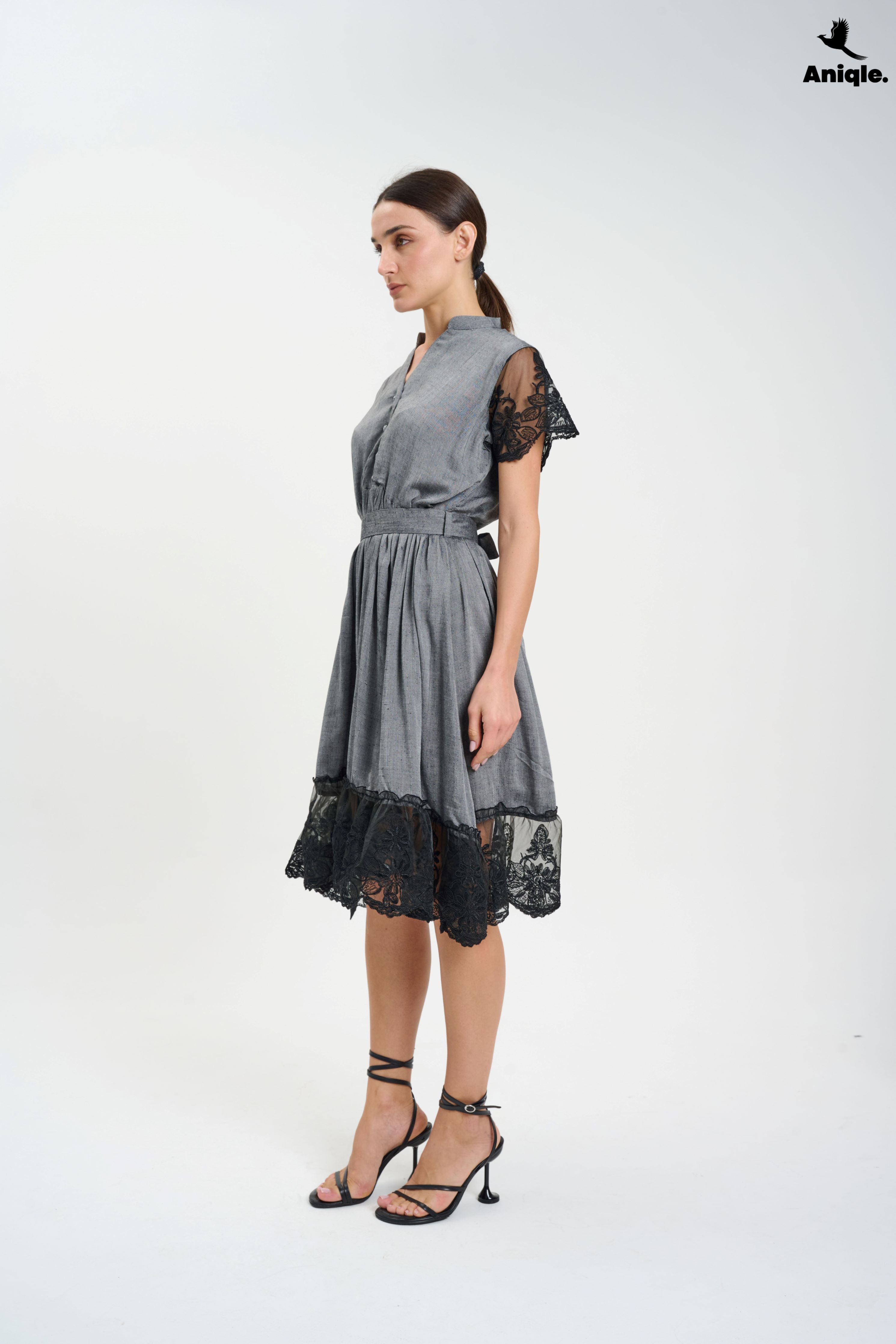 ANQ-10012 Laced- fit-and-flare Dress