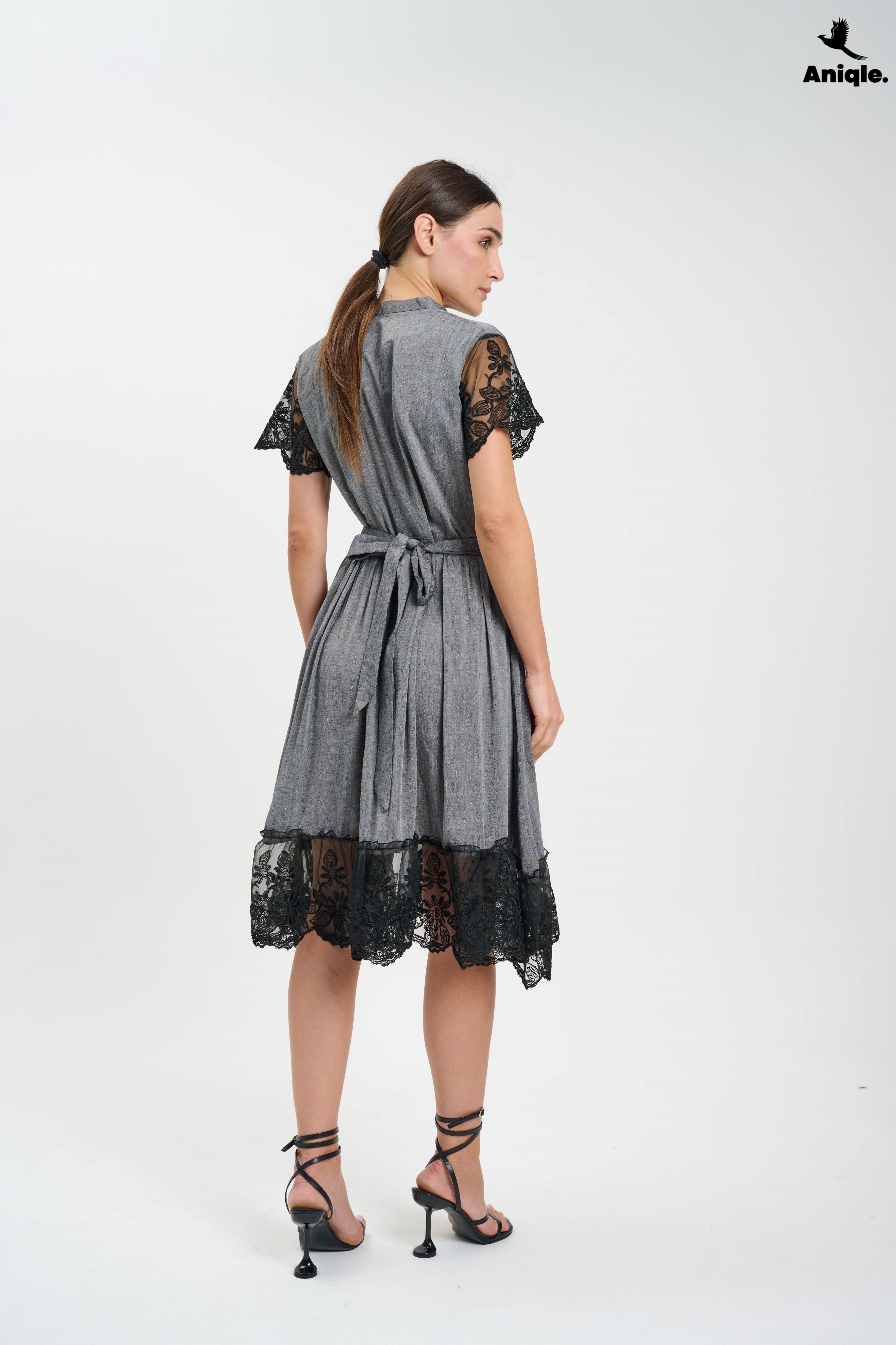 ANQ-10012 Laced- fit-and-flare Dress