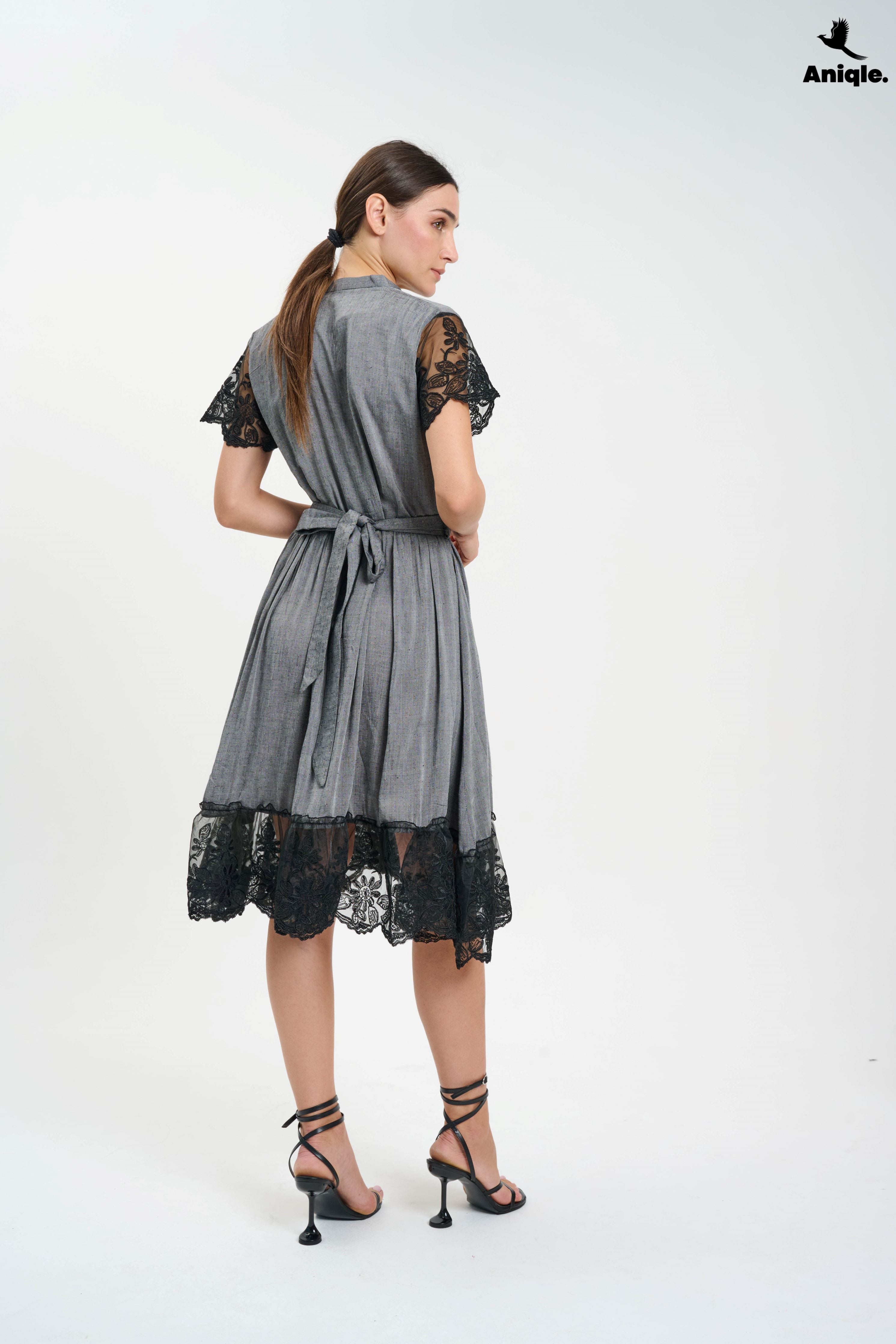ANQ-10012 Laced- fit-and-flare Dress