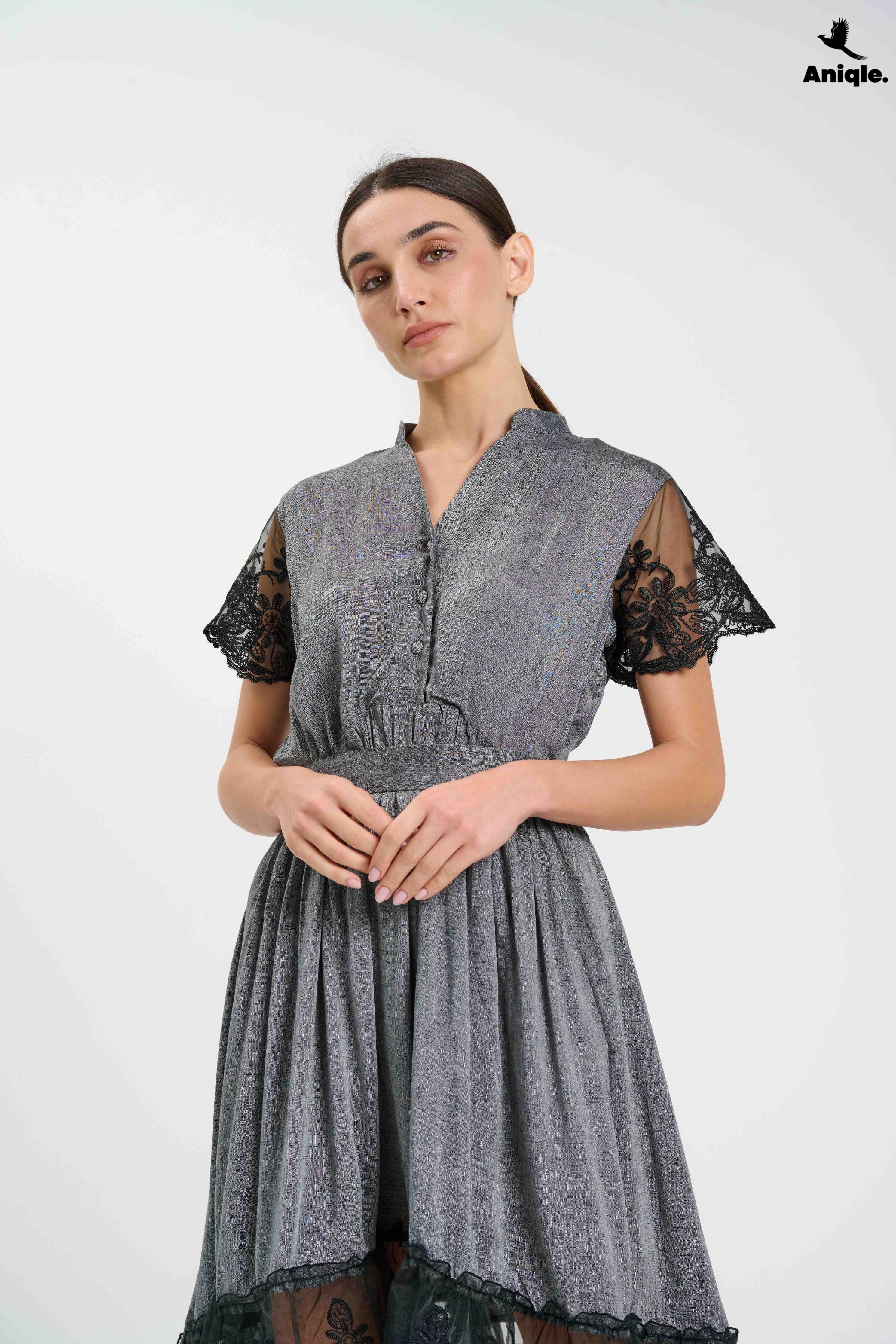 ANQ-10012 Laced- fit-and-flare Dress