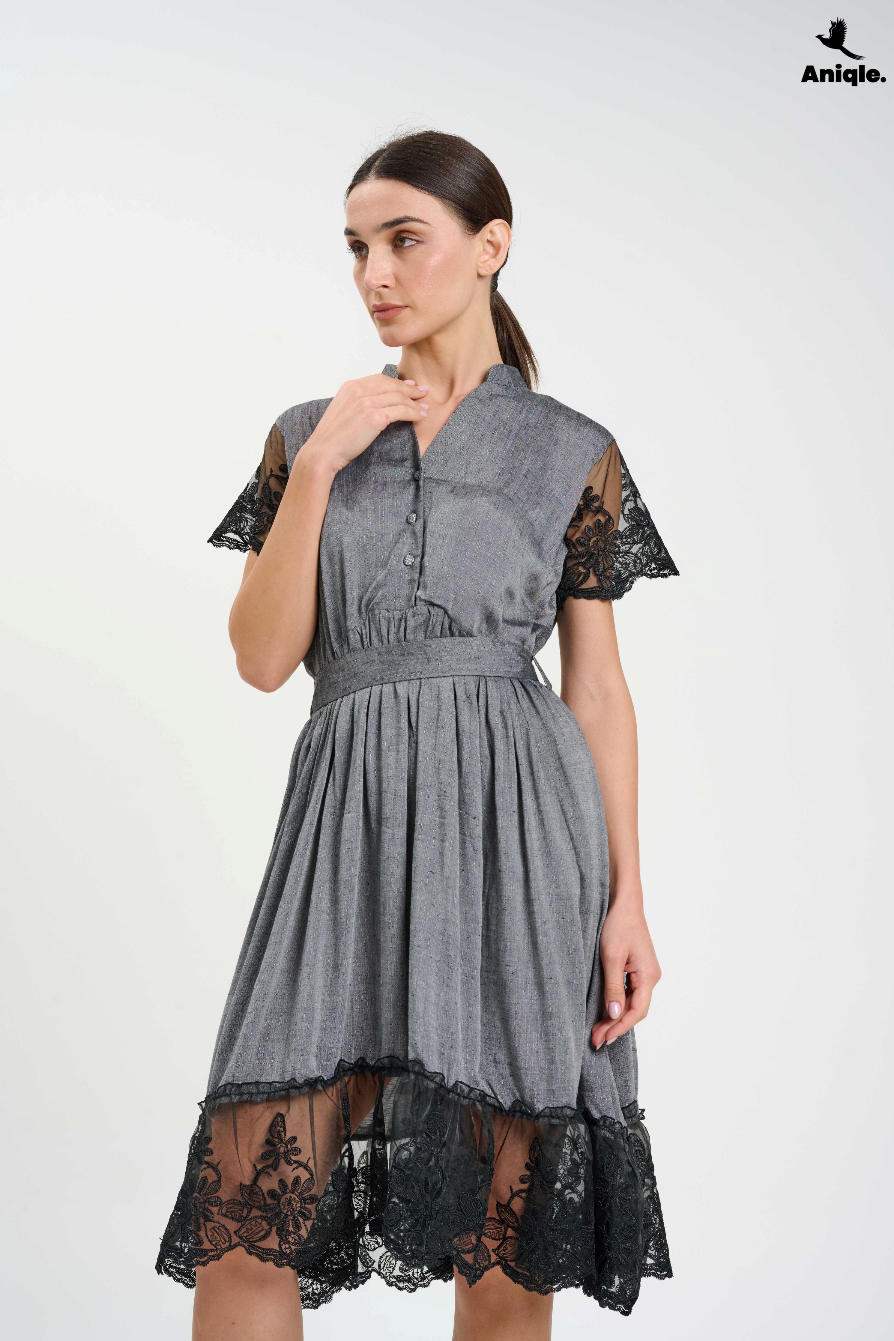 ANQ-10012 Laced- fit-and-flare Dress
