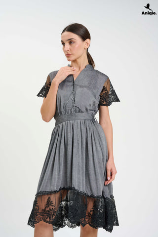 ANQ-10012 Laced- fit-and-flare Dress