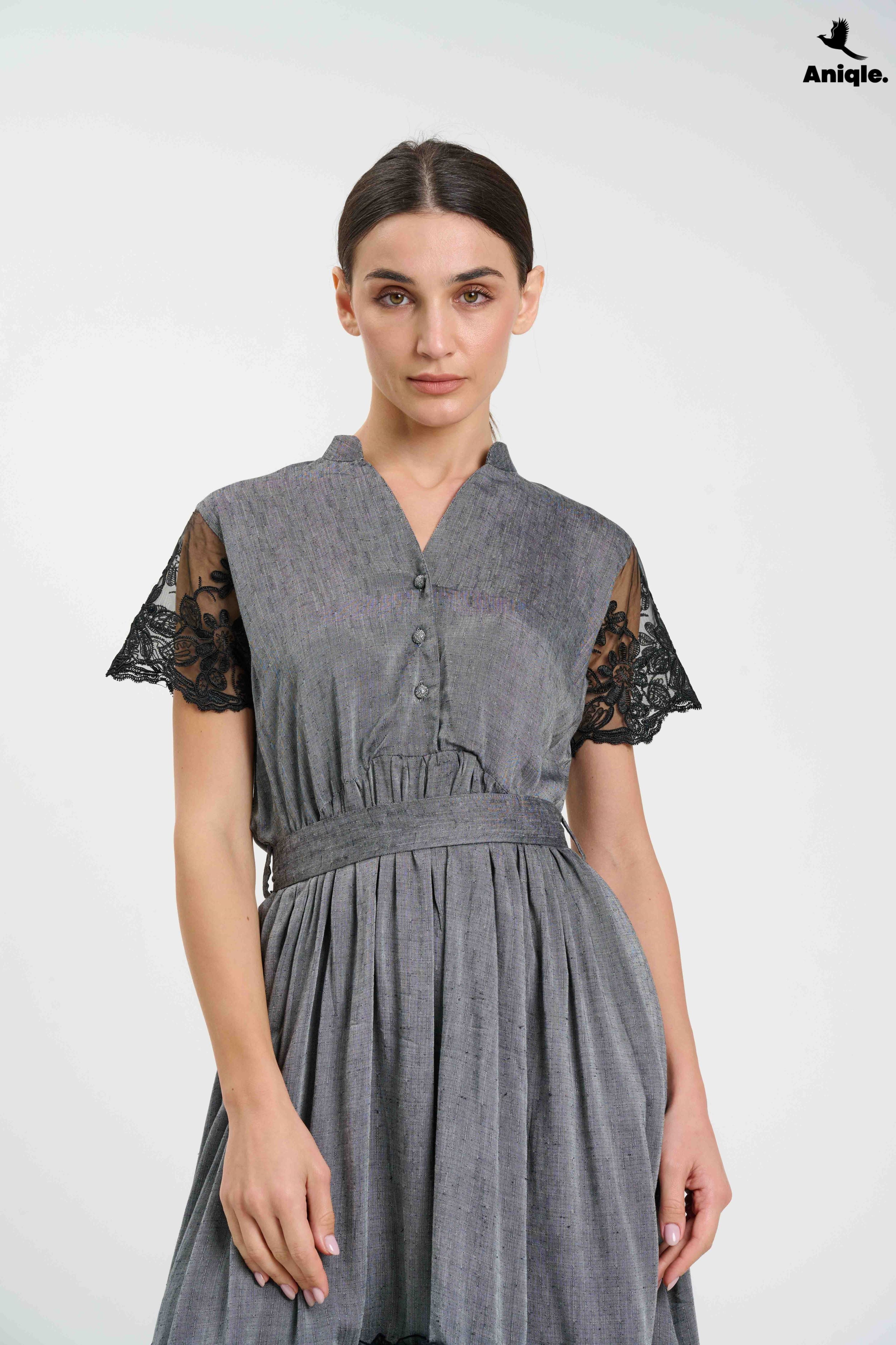 ANQ-10012 Laced- fit-and-flare Dress