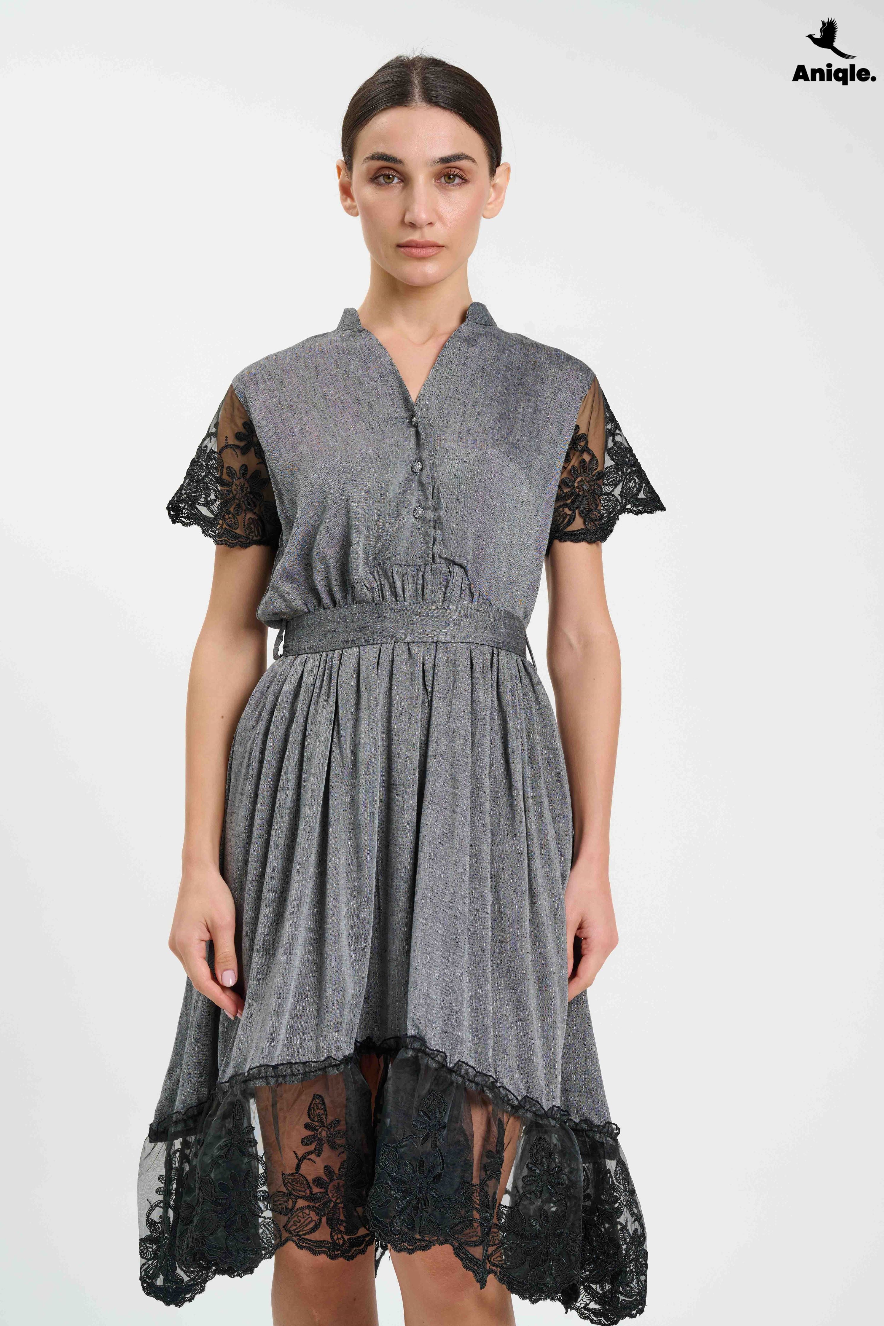 ANQ-10012 Laced- fit-and-flare Dress