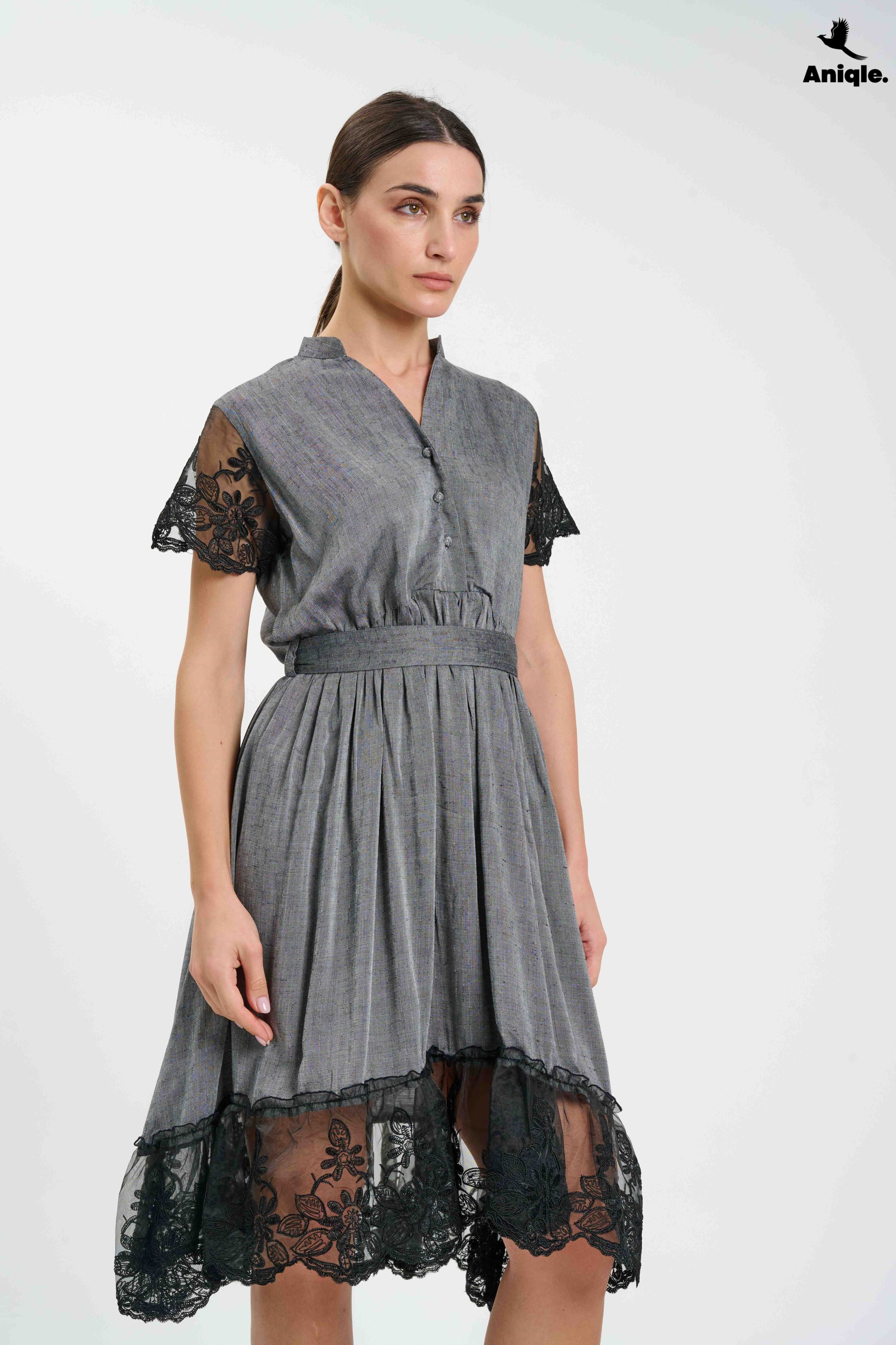 ANQ-10012 Laced- fit-and-flare Dress