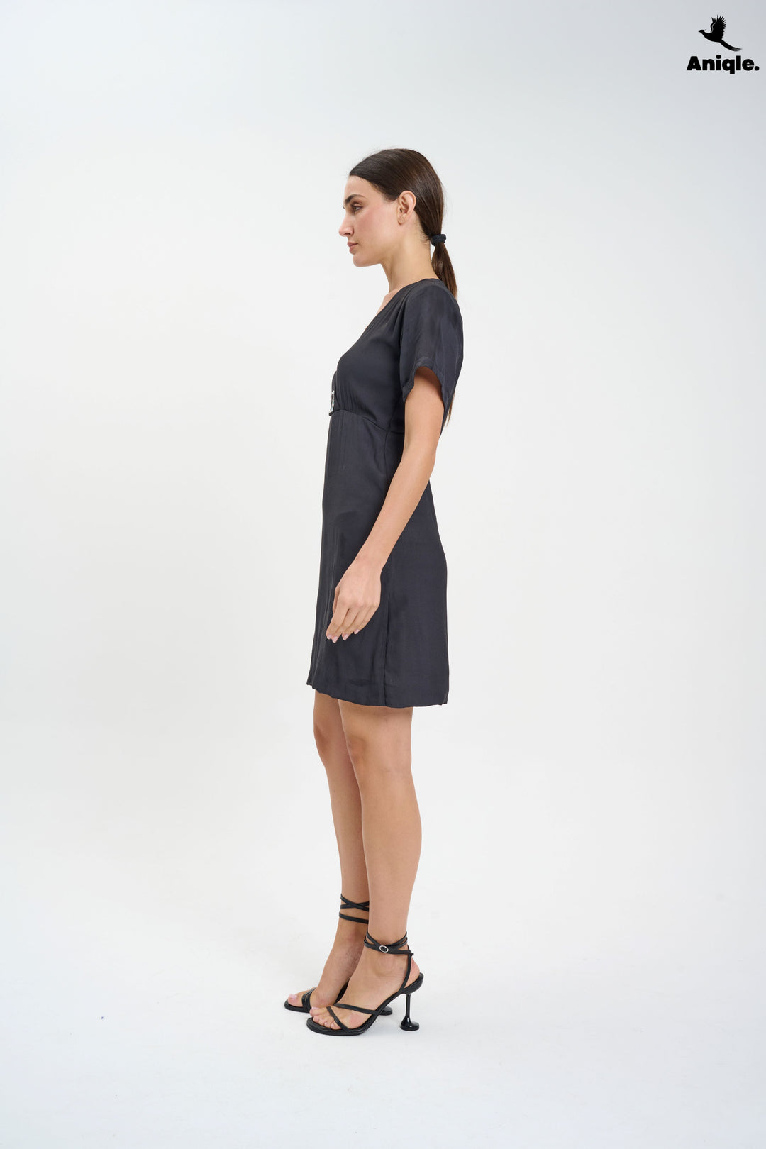 Charcoal Charm Buckle Mini Wrap Dress