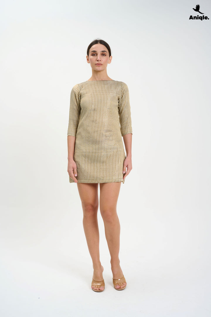 Golden Glint Mini Shift Dress