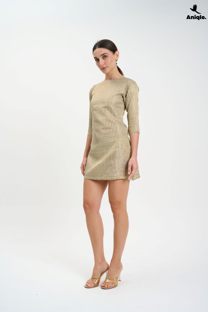 Golden Glint Mini Shift Dress