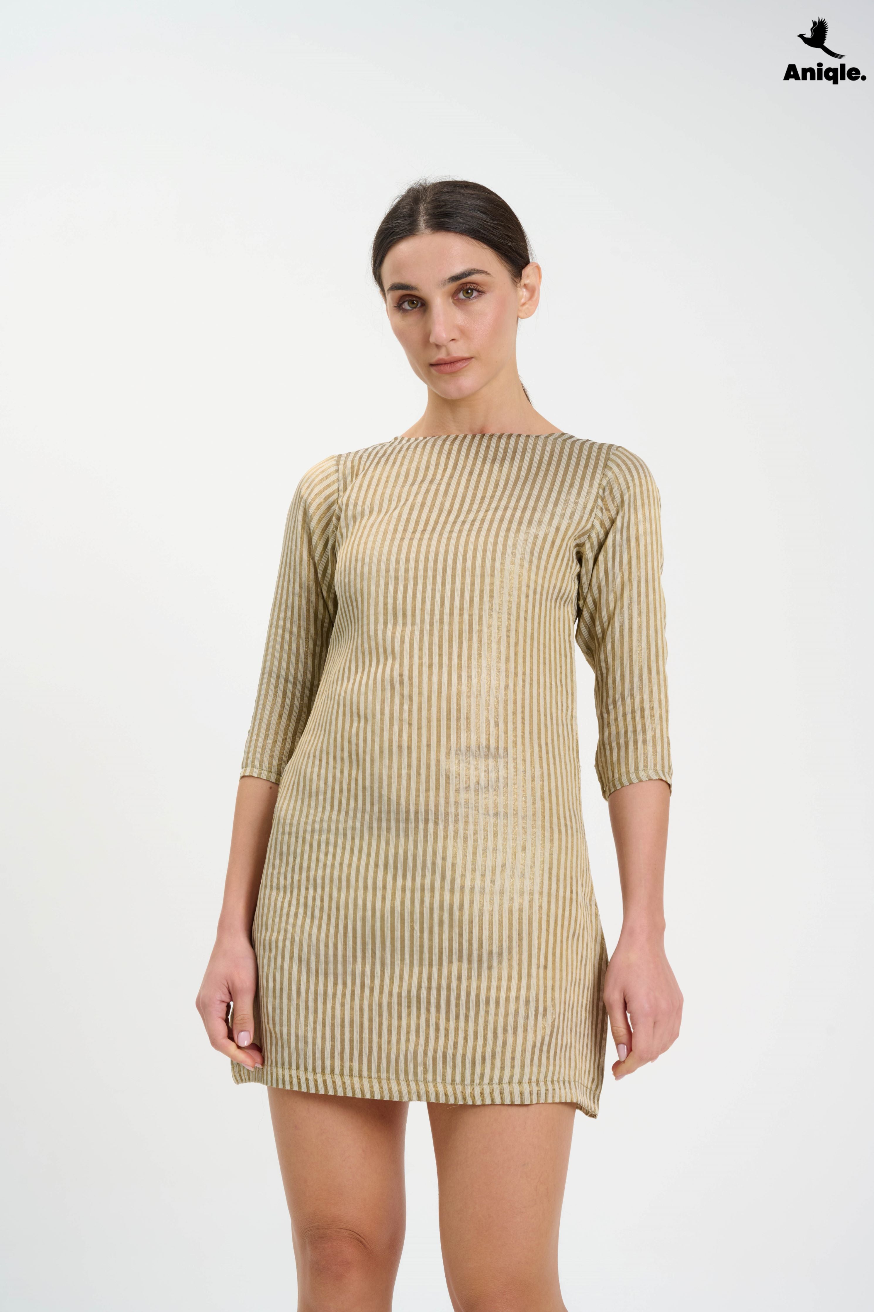 ANQ-10021 Golden Glint Mini Shift Dress