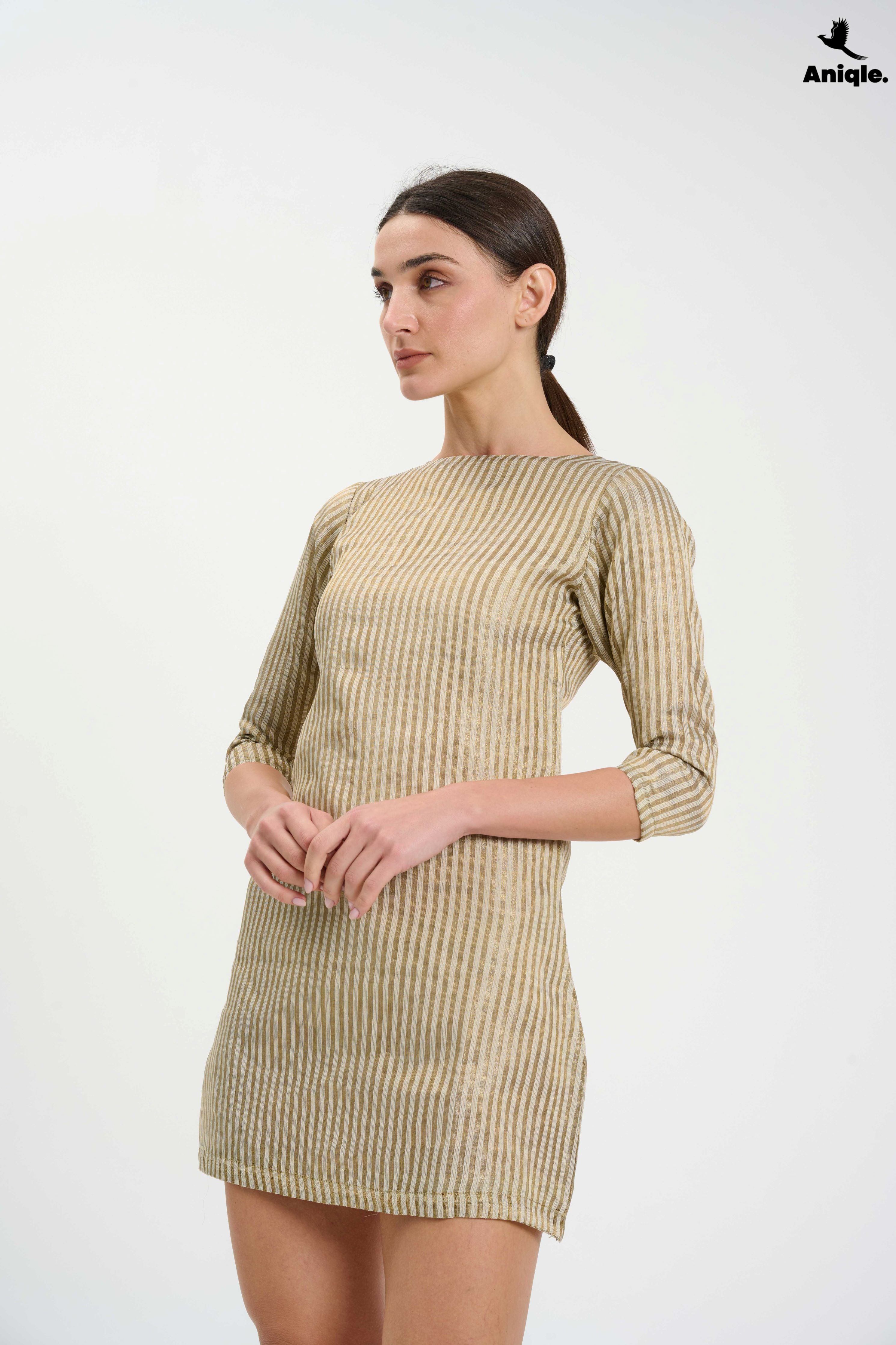 ANQ-10021 Golden Glint Mini Shift Dress
