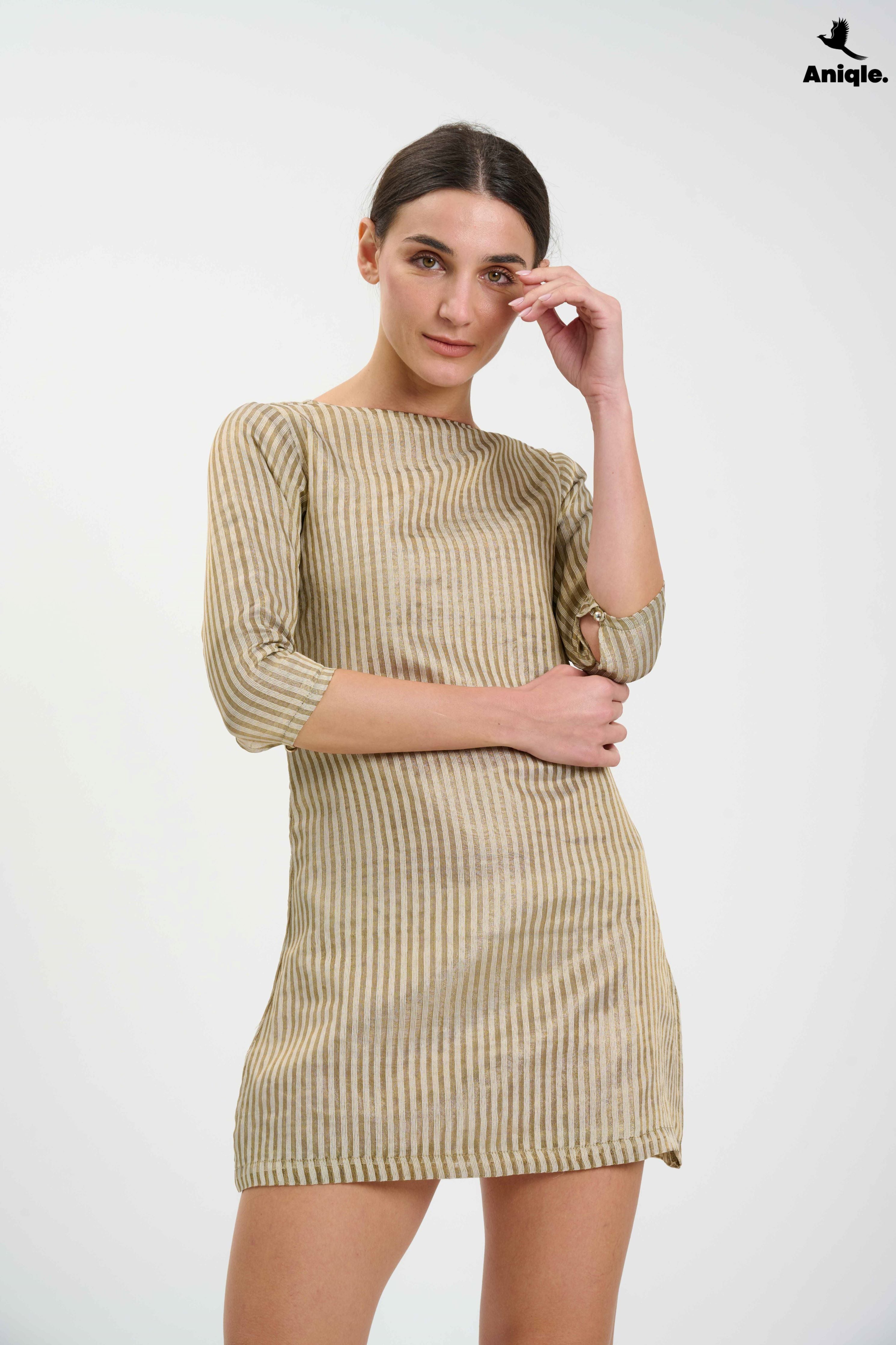 ANQ-10021 Golden Glint Mini Shift Dress