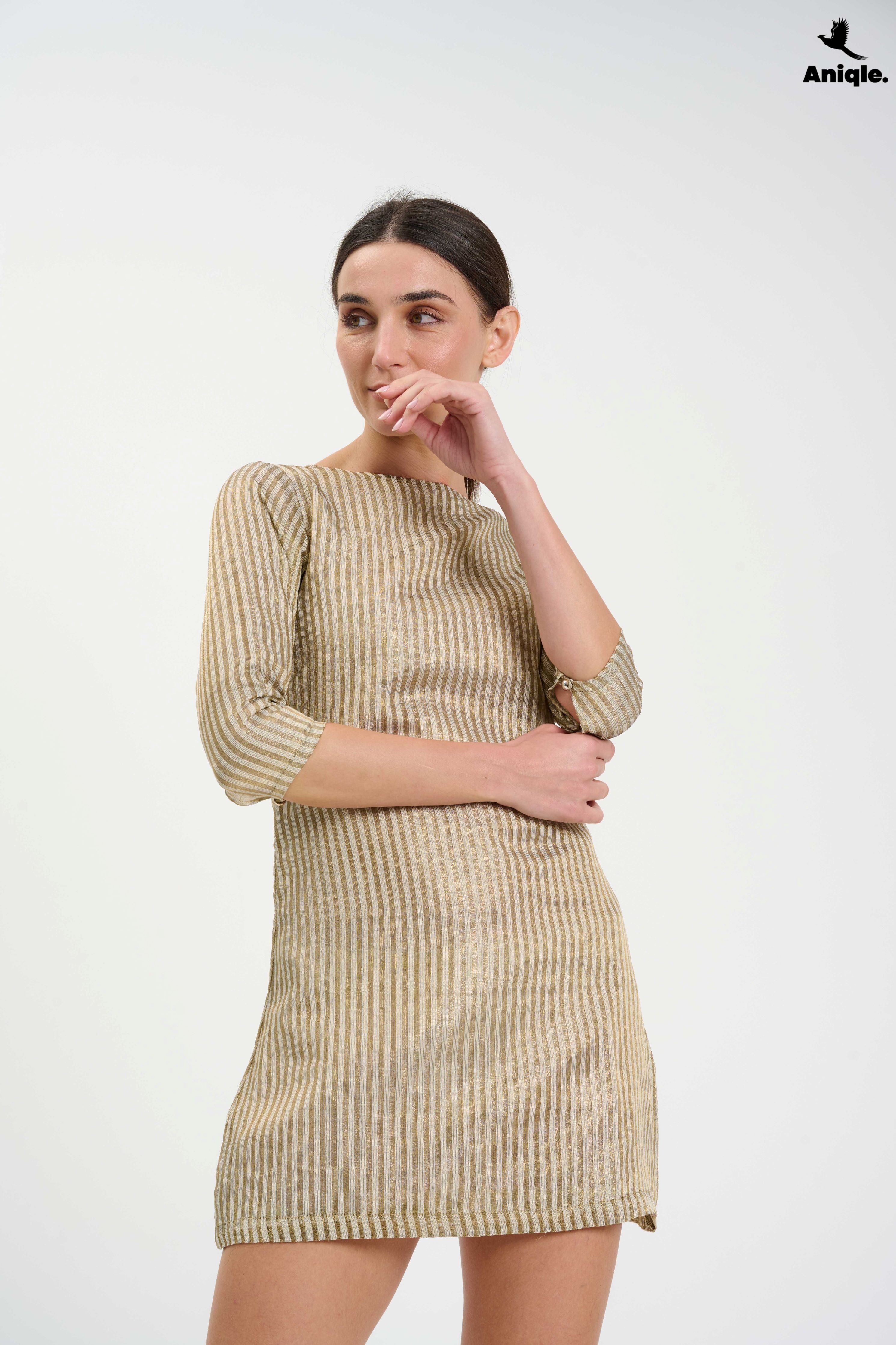 ANQ-10021 Golden Glint Mini Shift Dress