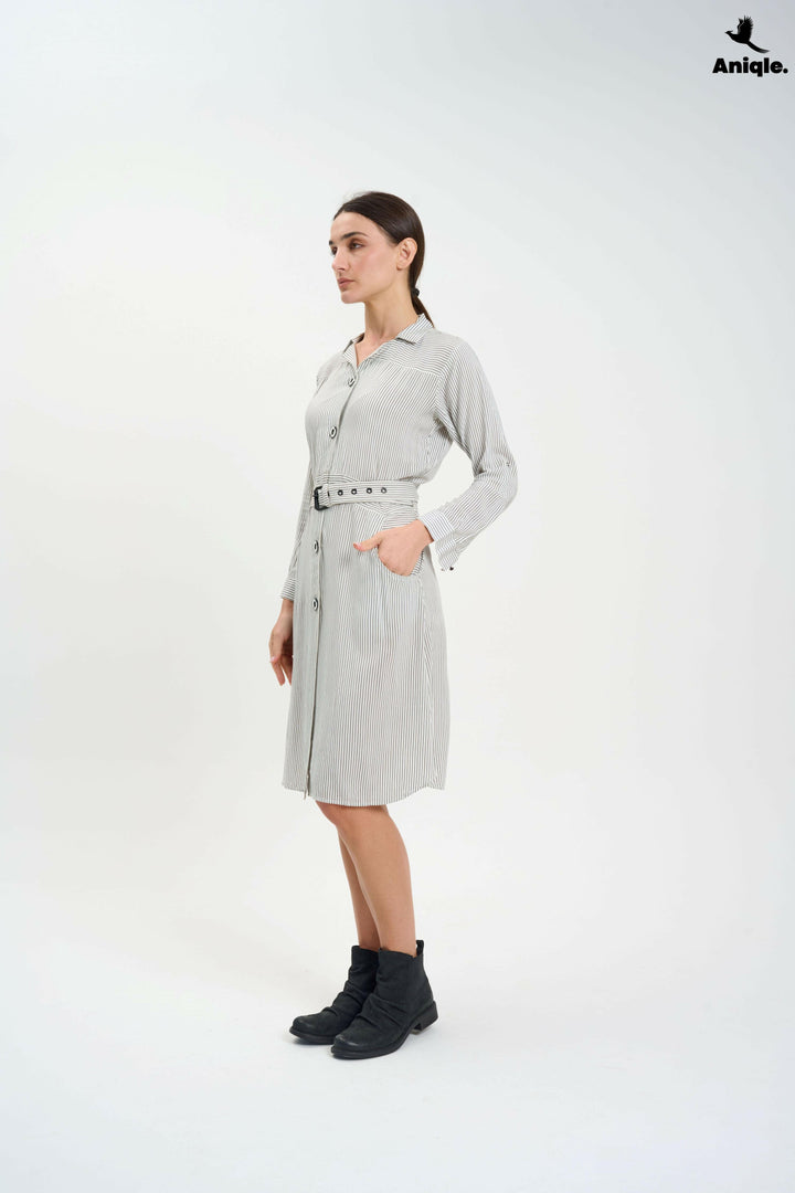 White Stripped Shirt Dress