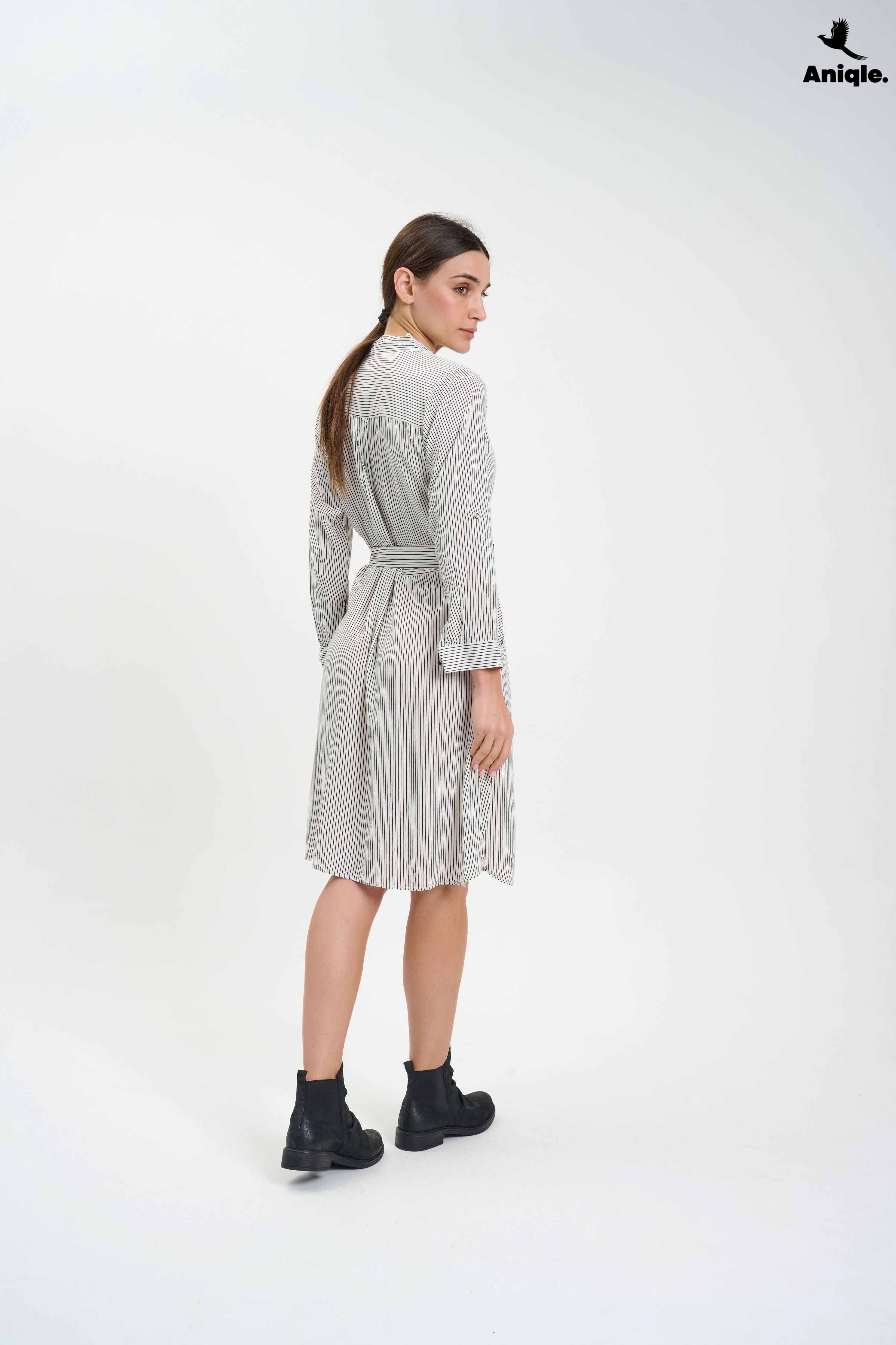 ANQ-10008 White Stripped Shirt Dress