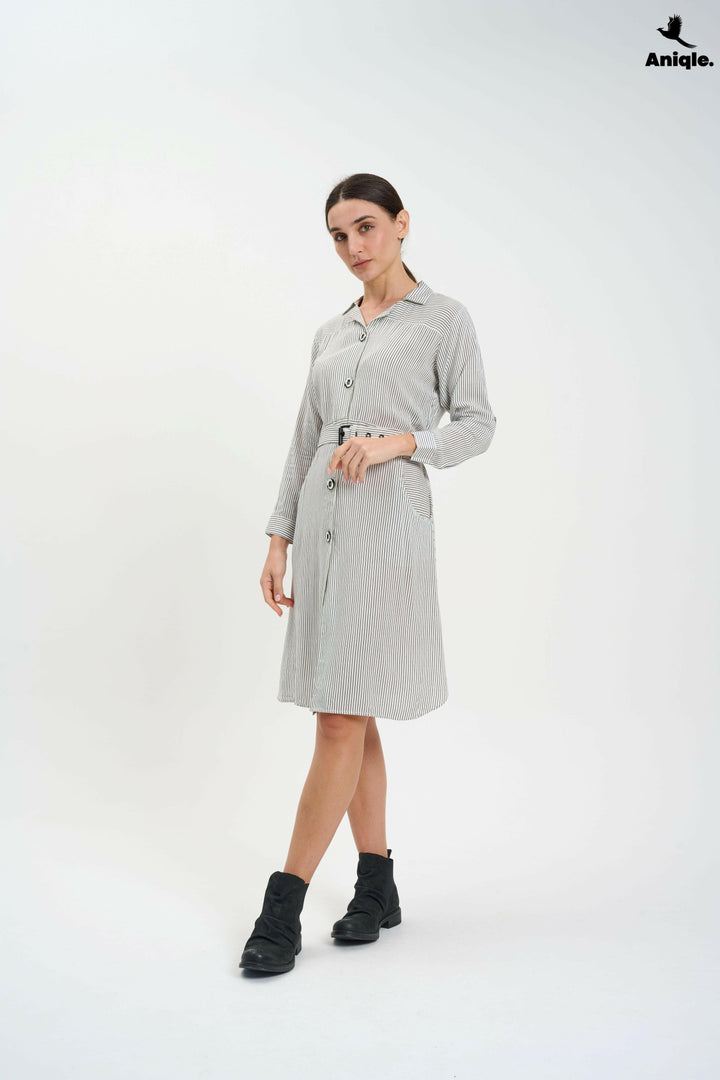 White Stripped Shirt Dress