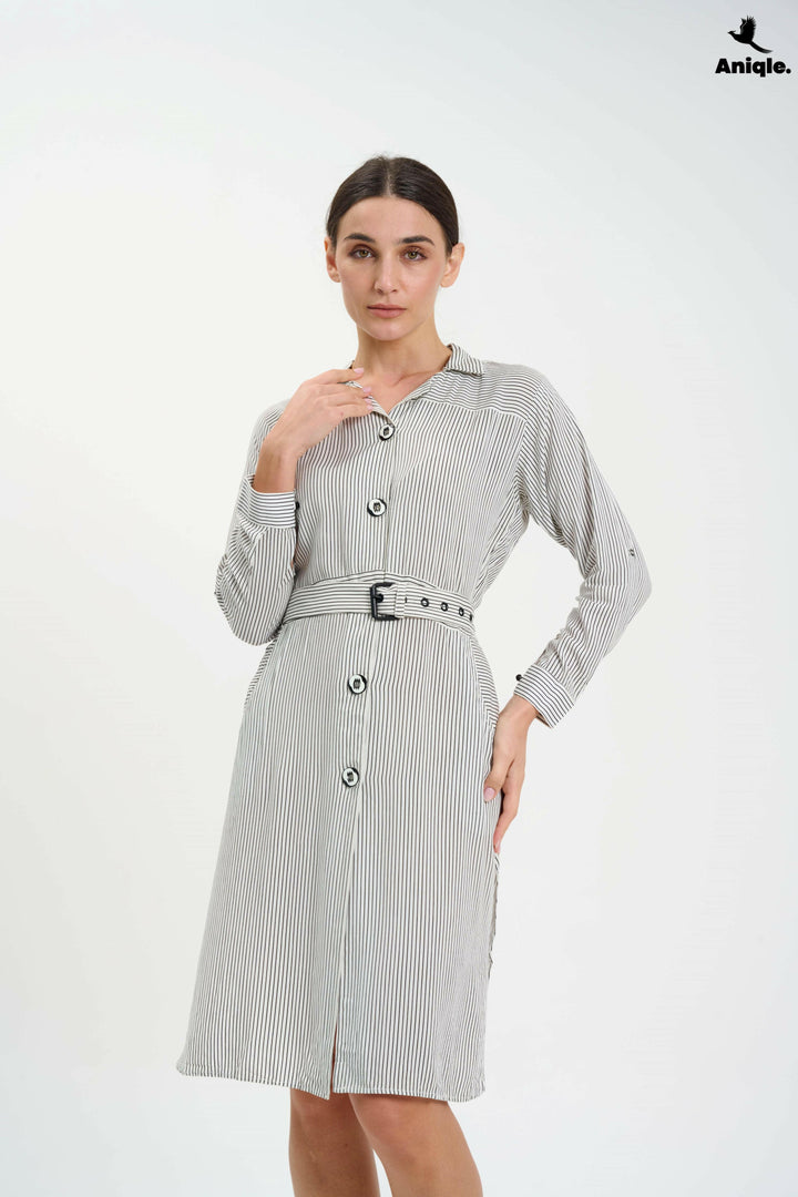 White Stripped Shirt Dress