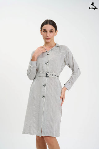 ANQ-10008 White Stripped Shirt Dress
