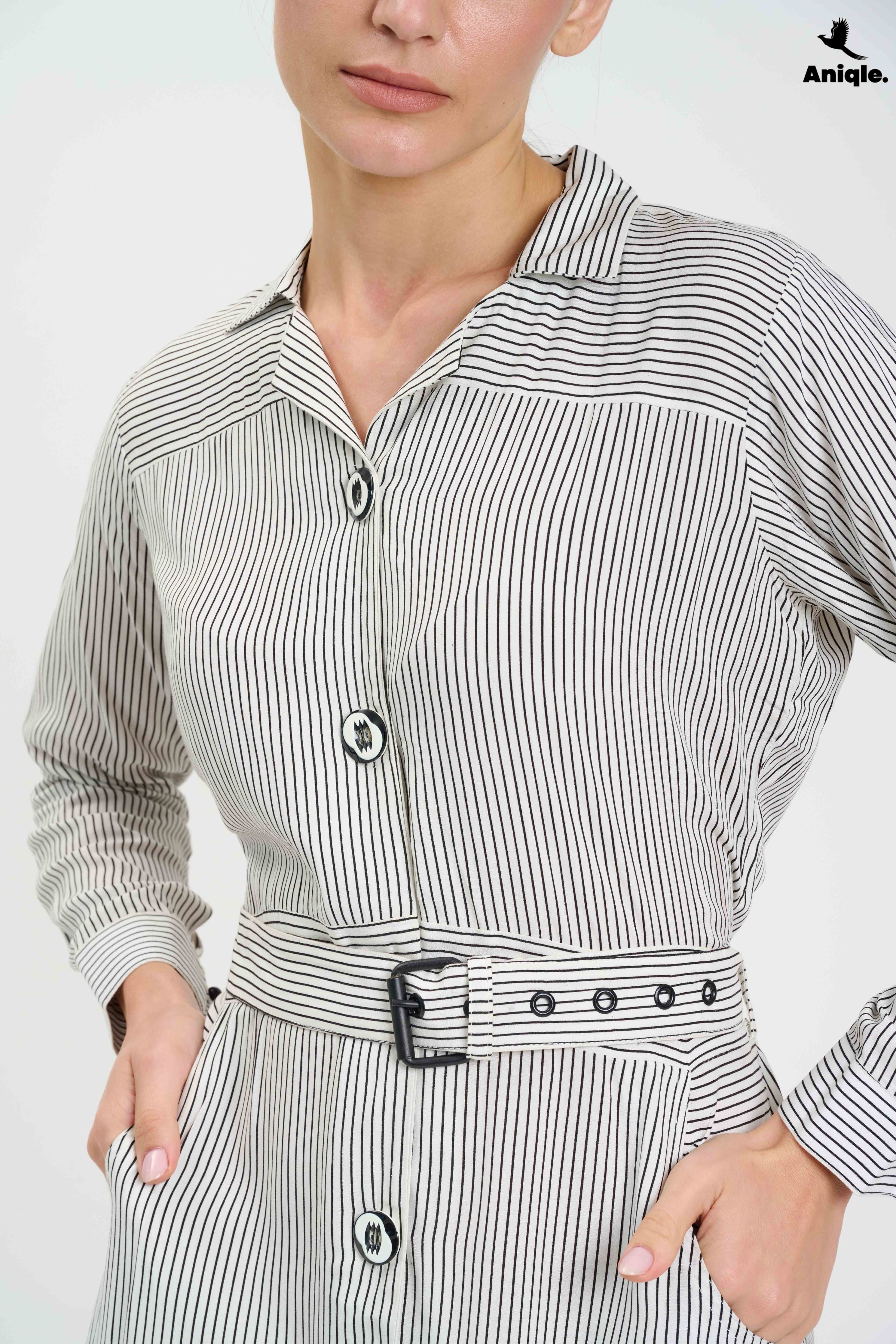 ANQ-10008 White Stripped Shirt Dress