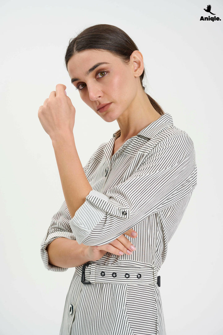 White Stripped Shirt Dress