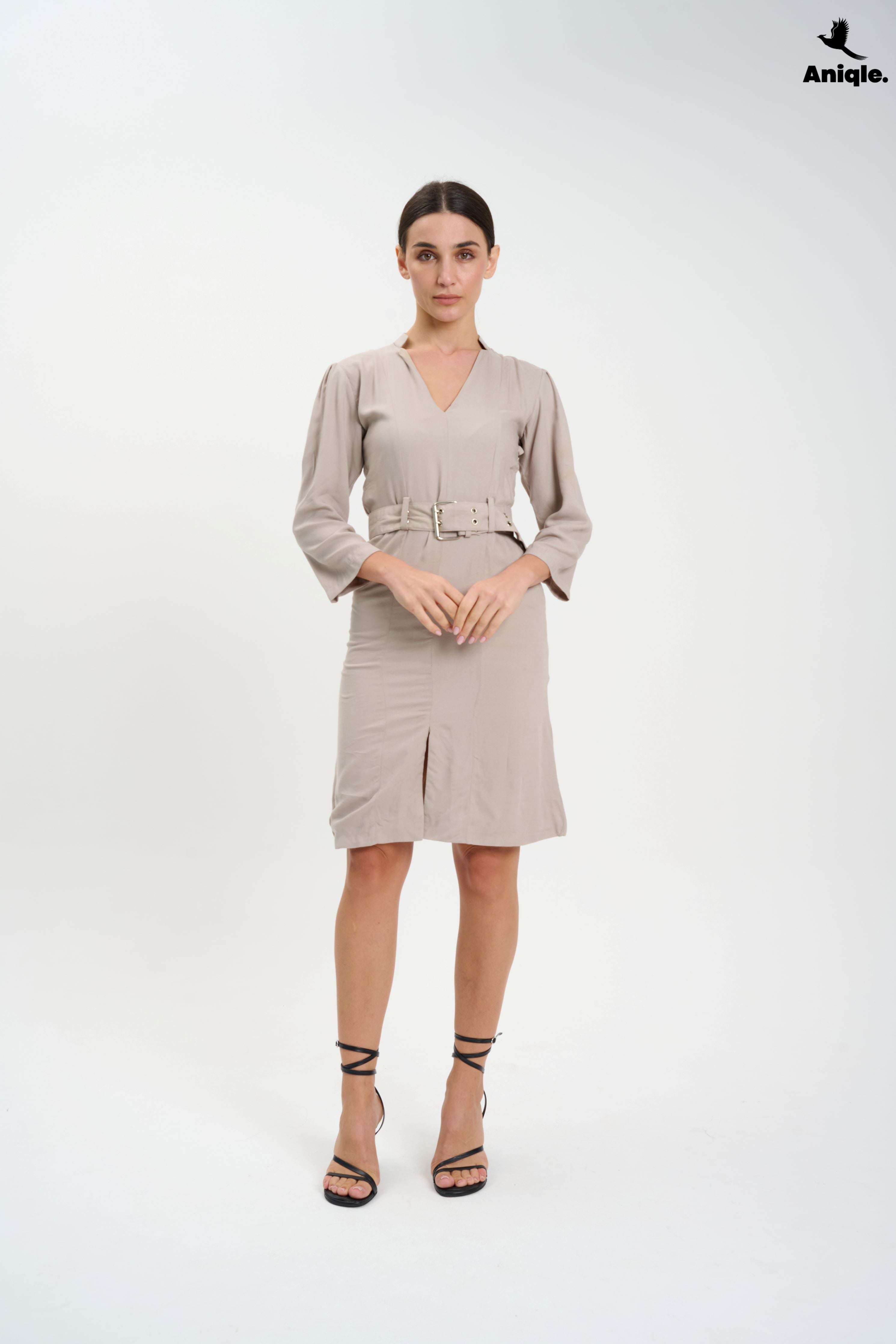ANQ-10022 Sahara Stone Belted Midi Dress