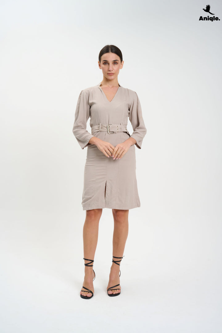 Sahara Stone Belted Midi Dress